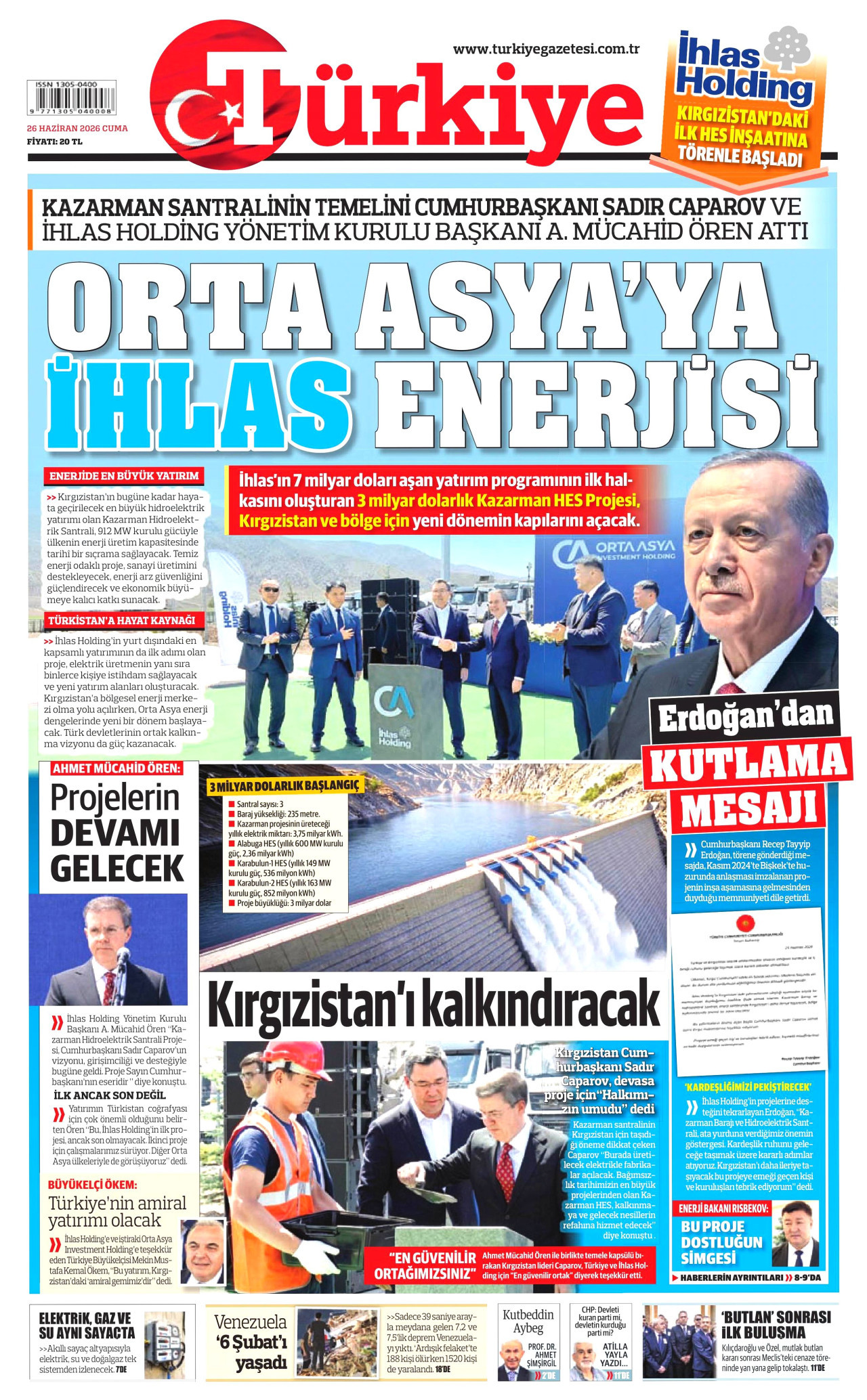 Türkiye Gazetesi Gazetesi Manşeti - 26.06.2026