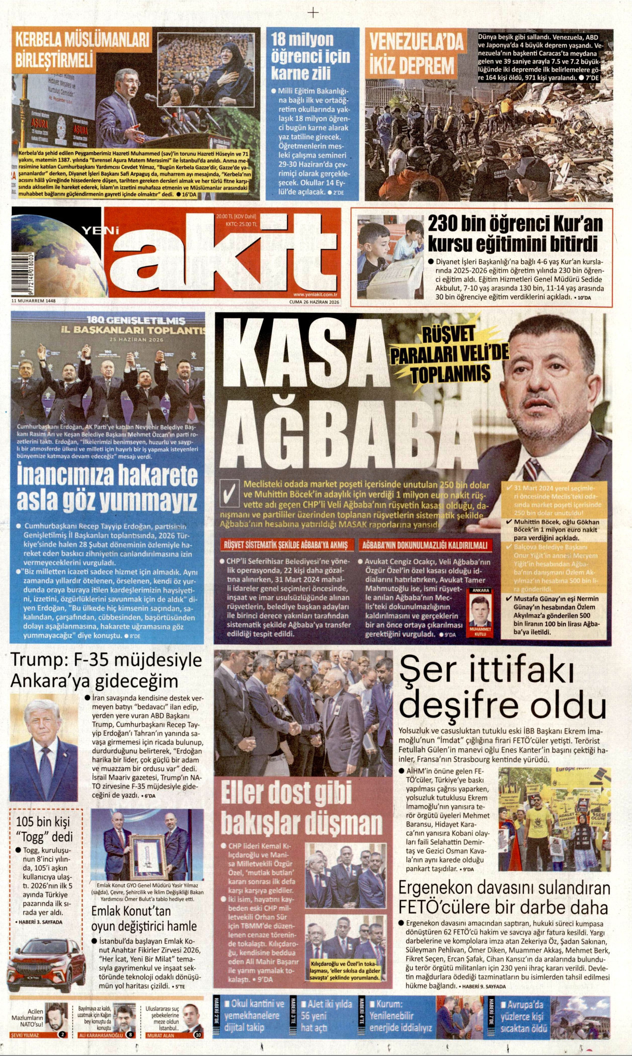 Yeni Akit Gazetesi Manşeti - 26.06.2026