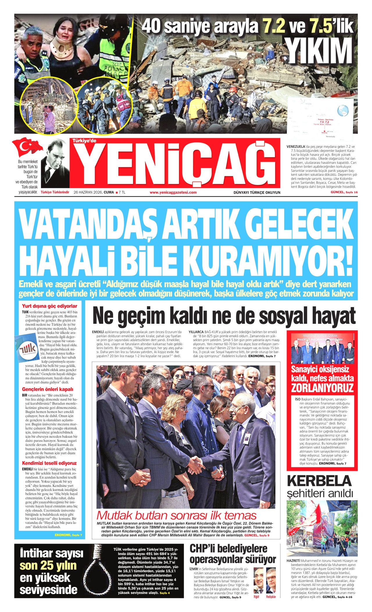 Yeniçağ Gazetesi Manşeti - 26.06.2026