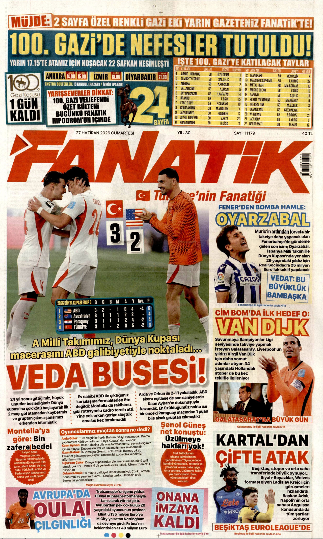 Fanatik Gazetesi Manşeti - 27.06.2026