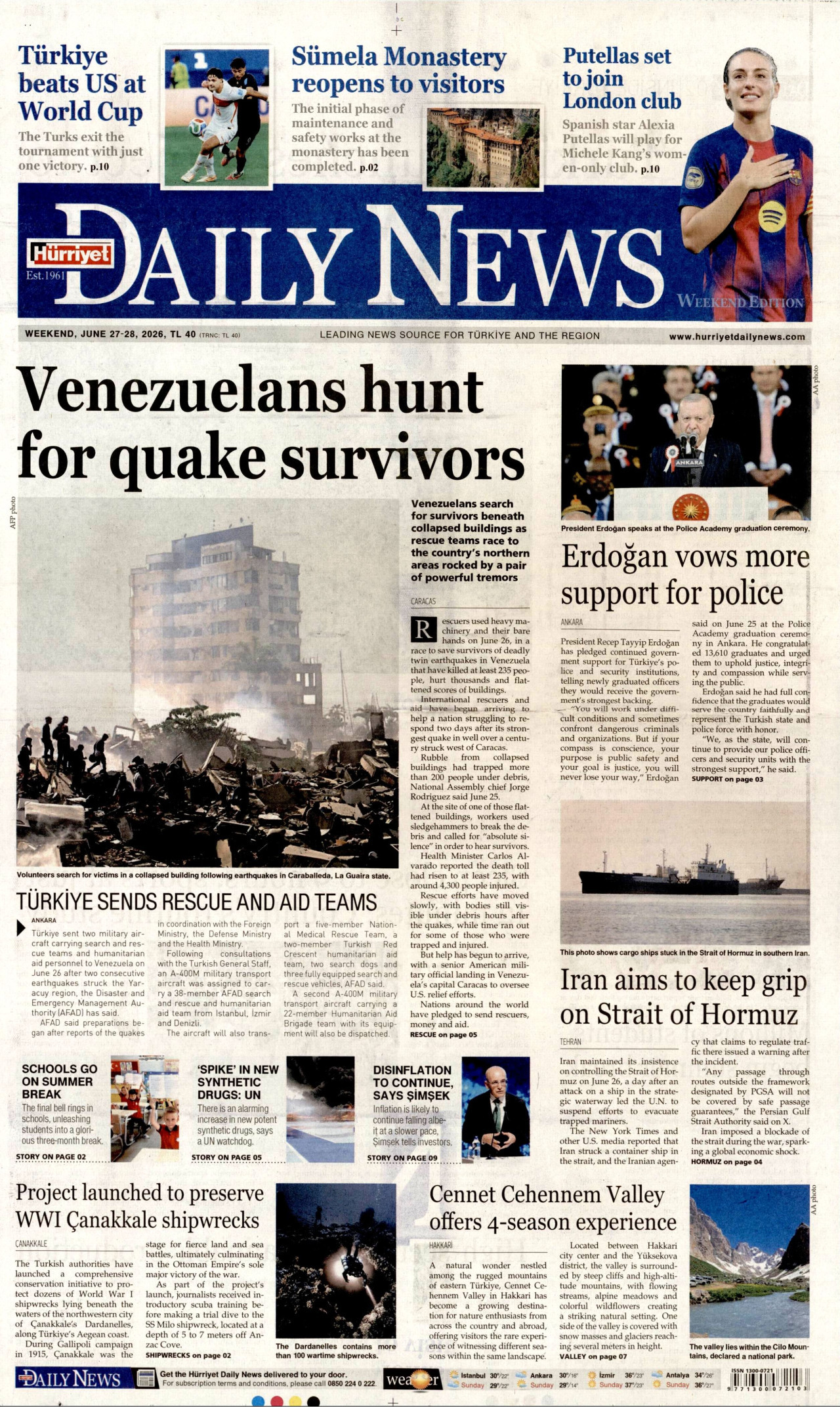 Hürriyet Daily News Gazetesi Manşeti - 27.06.2026