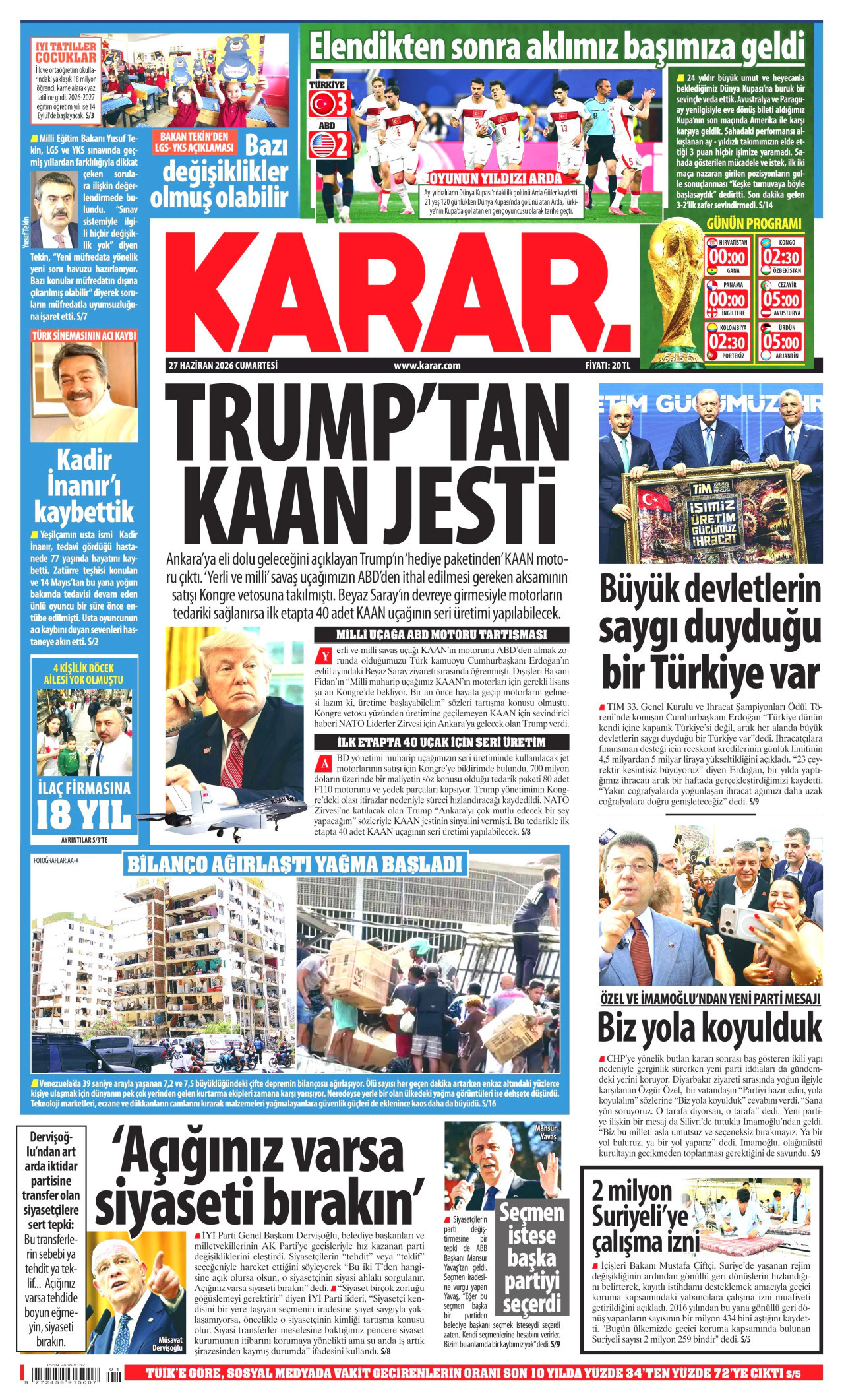 Karar Gazetesi Manşeti - 27.06.2026