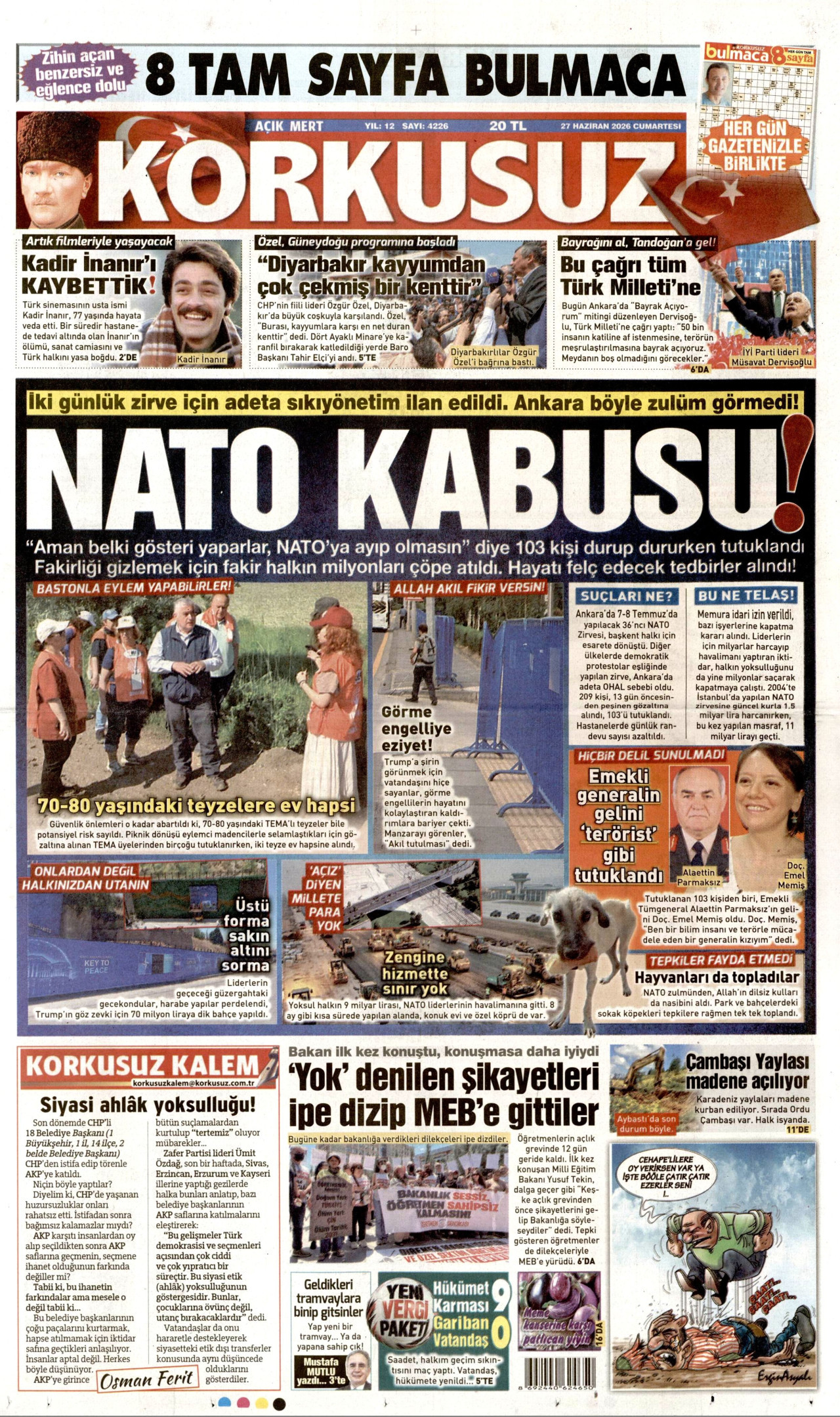 Korkusuz Gazetesi Manşeti - 27.06.2026