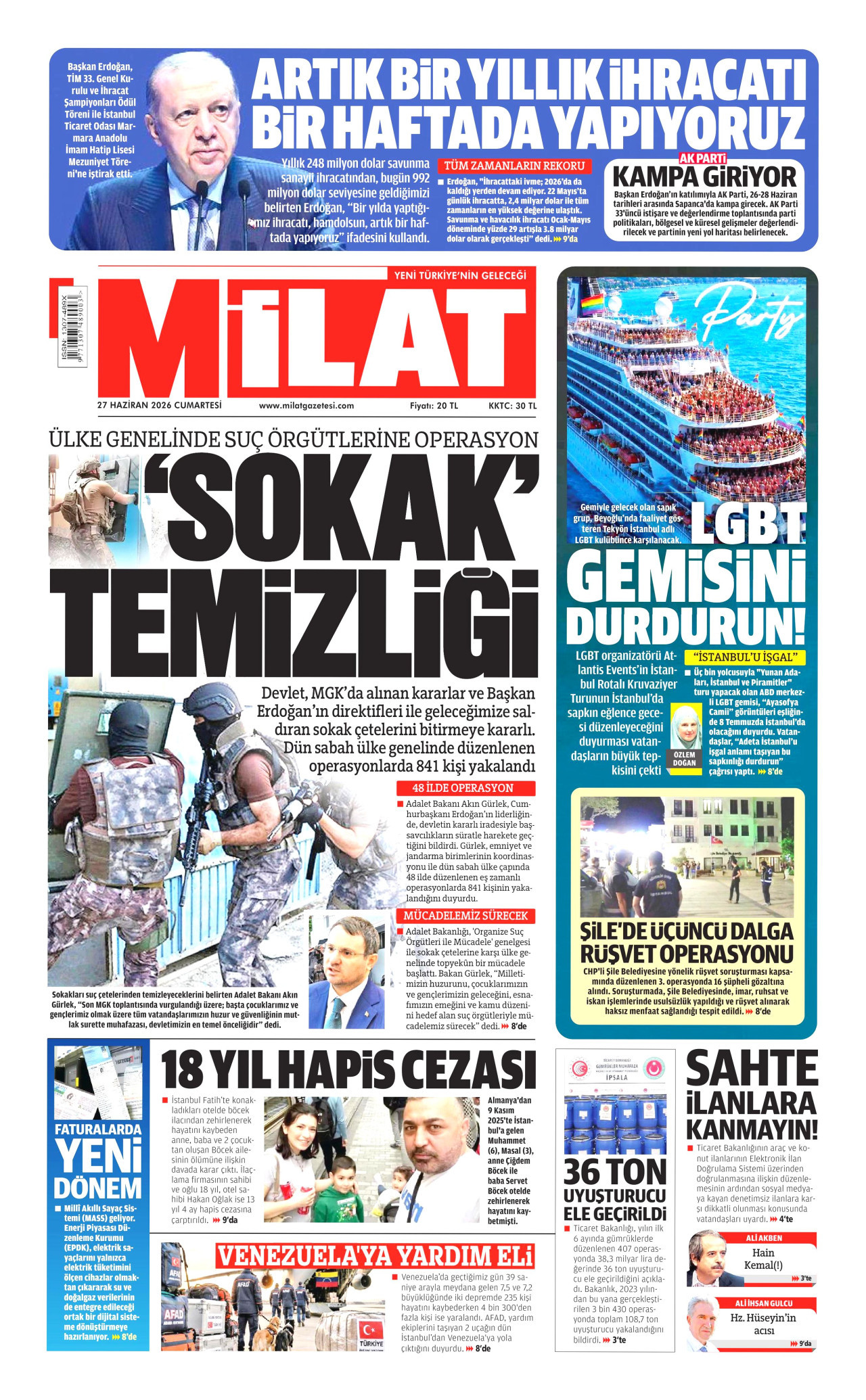 Milat Gazetesi Manşeti - 27.06.2026