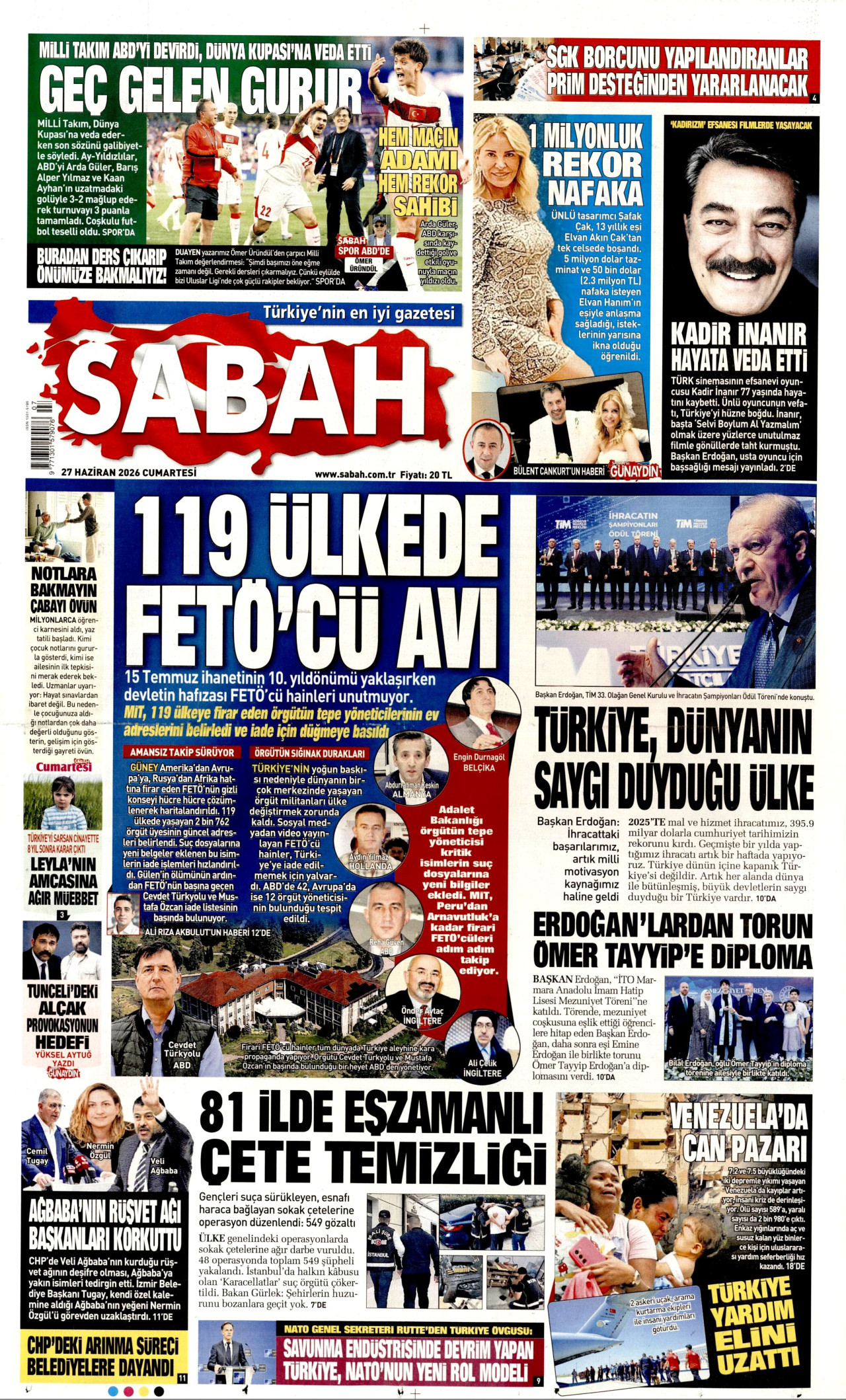Sabah Gazetesi Manşeti - 27.06.2026
