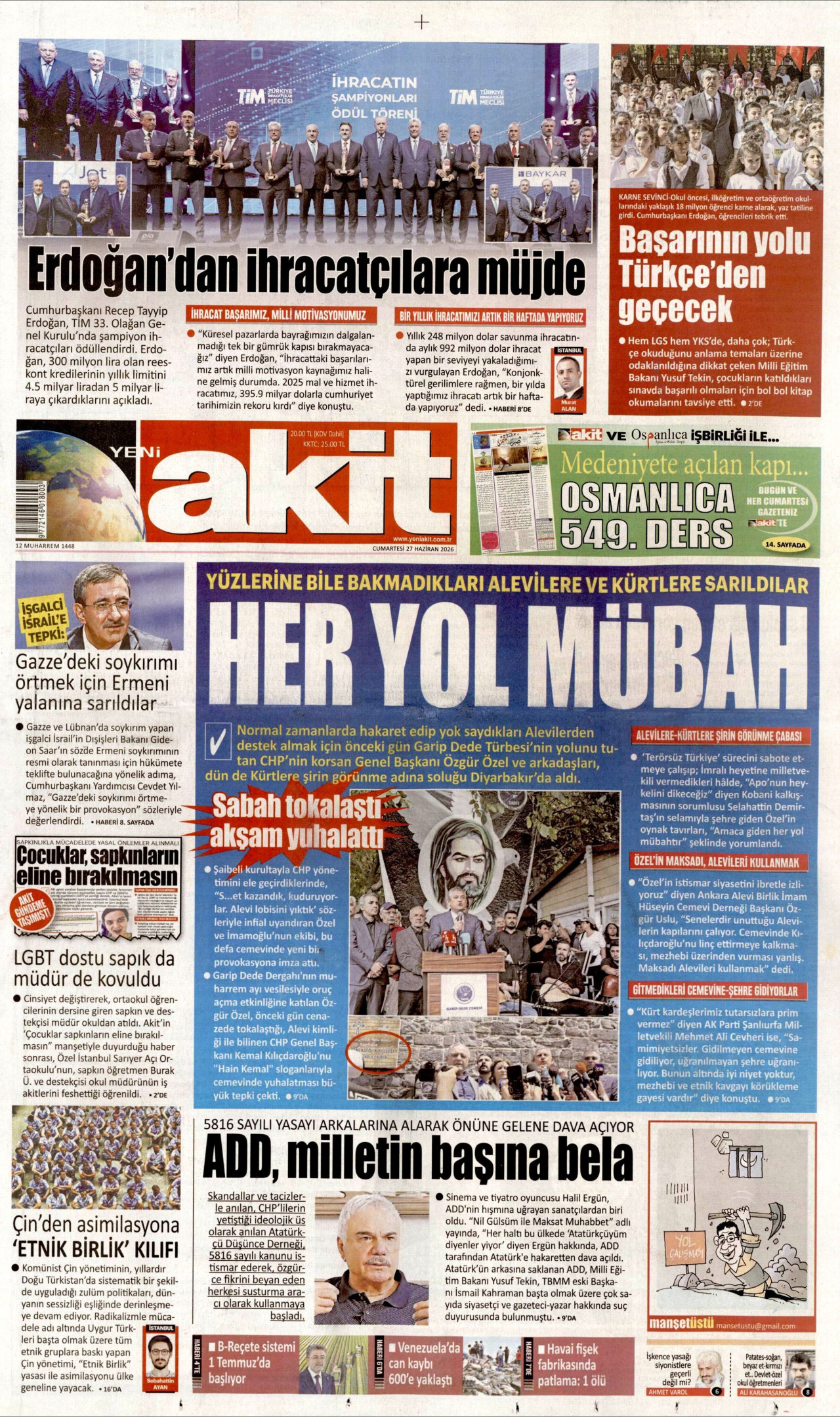 Yeni Akit Gazetesi Manşeti - 27.06.2026