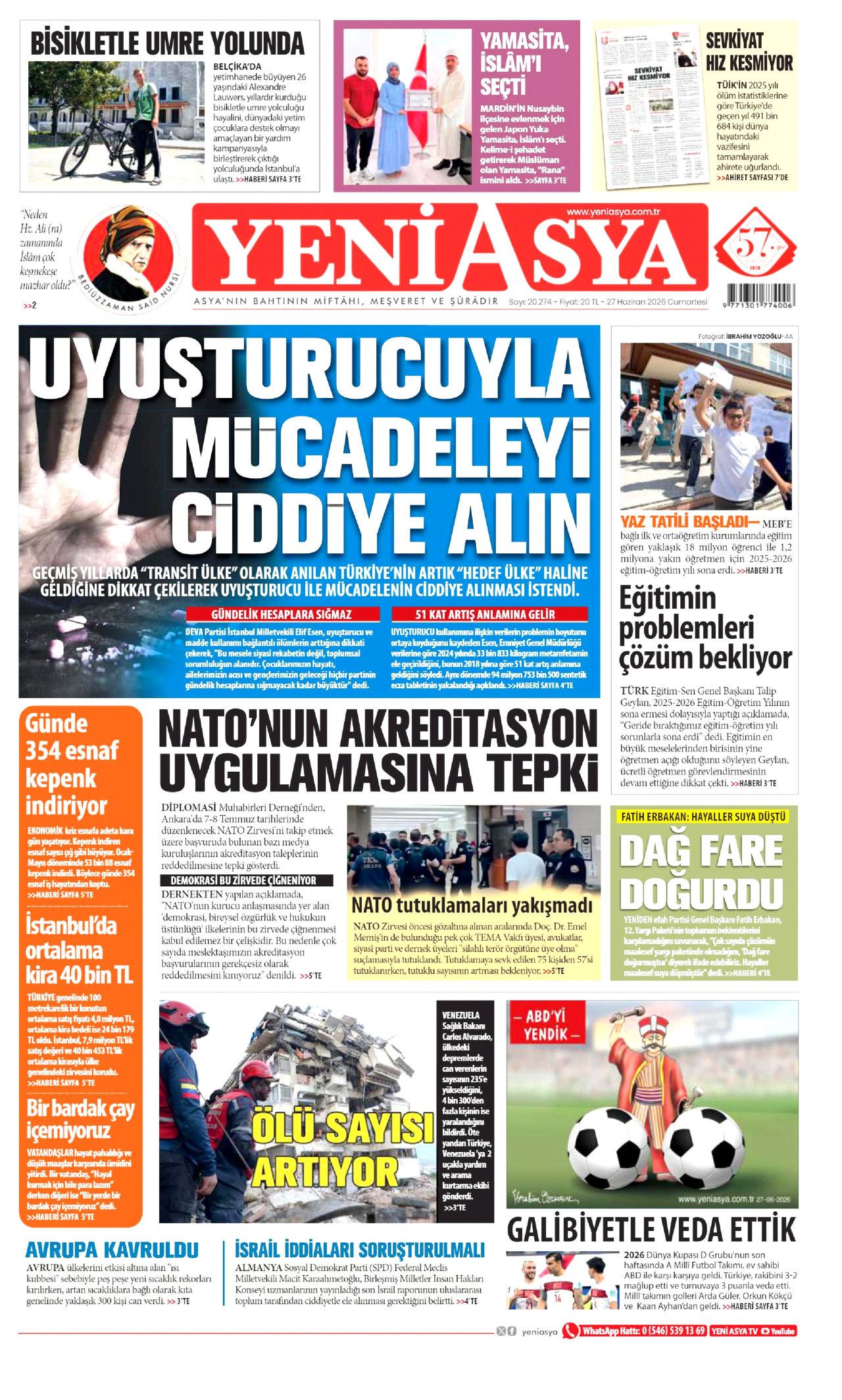 Yeni Asya Gazetesi Manşeti - 27.06.2026