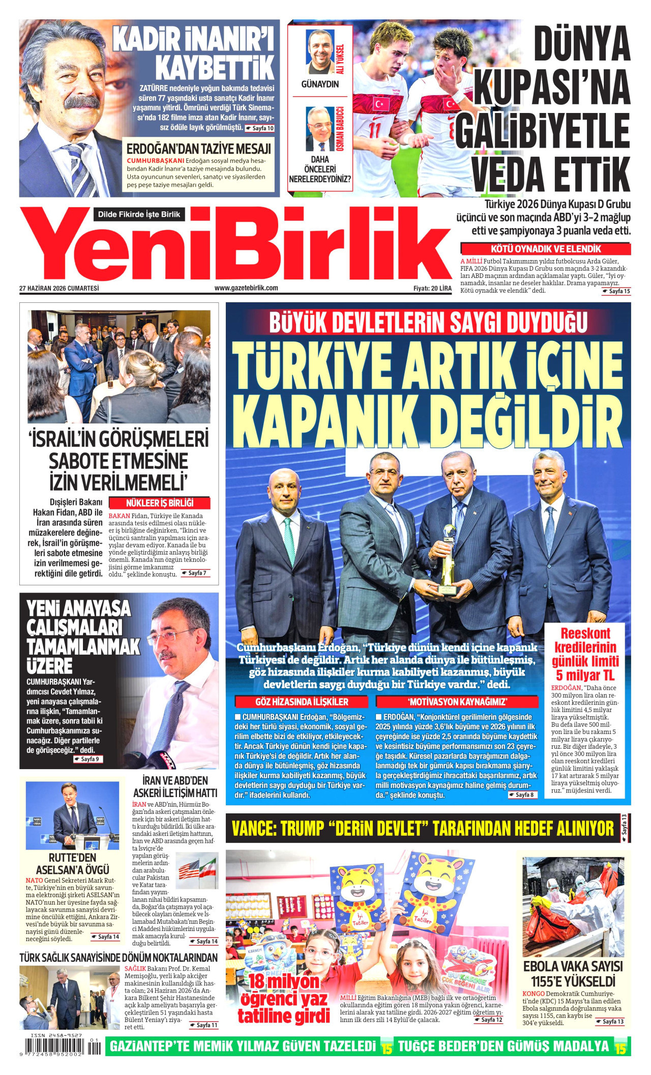 YeniBirlik Gazetesi Manşeti - 27.06.2026