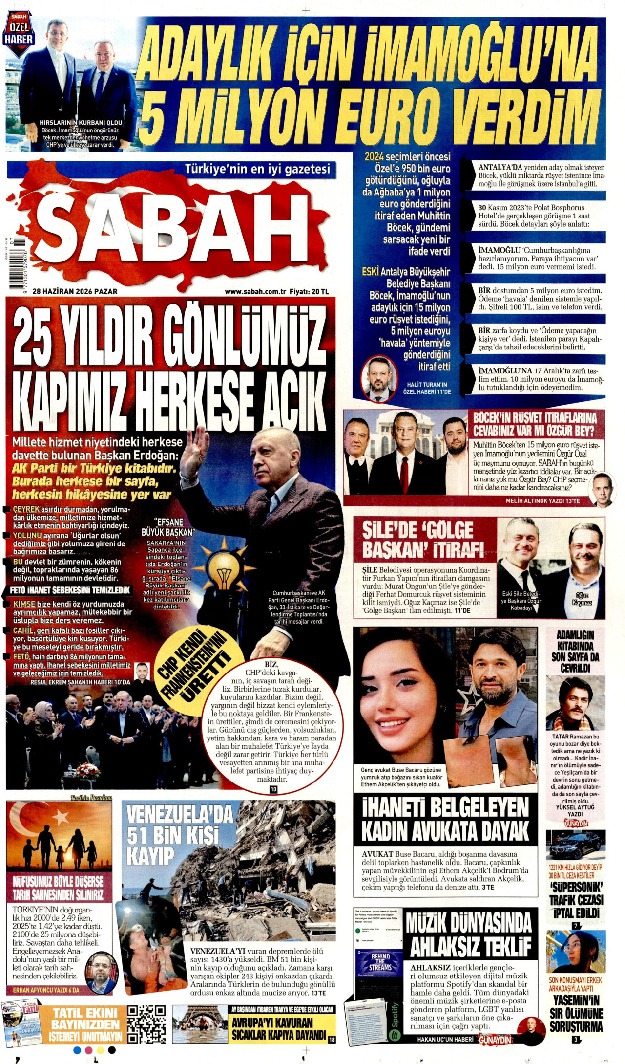 Sabah Gazetesi Manşeti - 28.06.2026