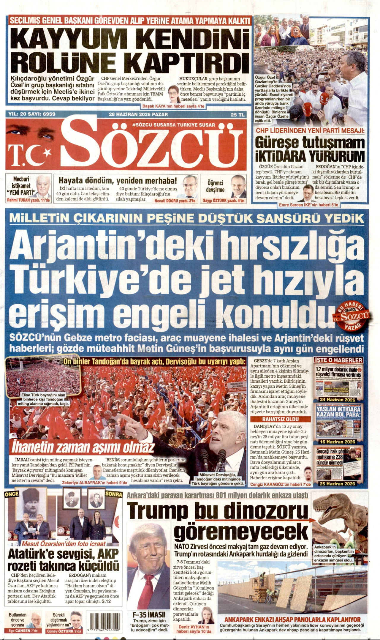 Sözcü Gazetesi Manşeti - 28.06.2026