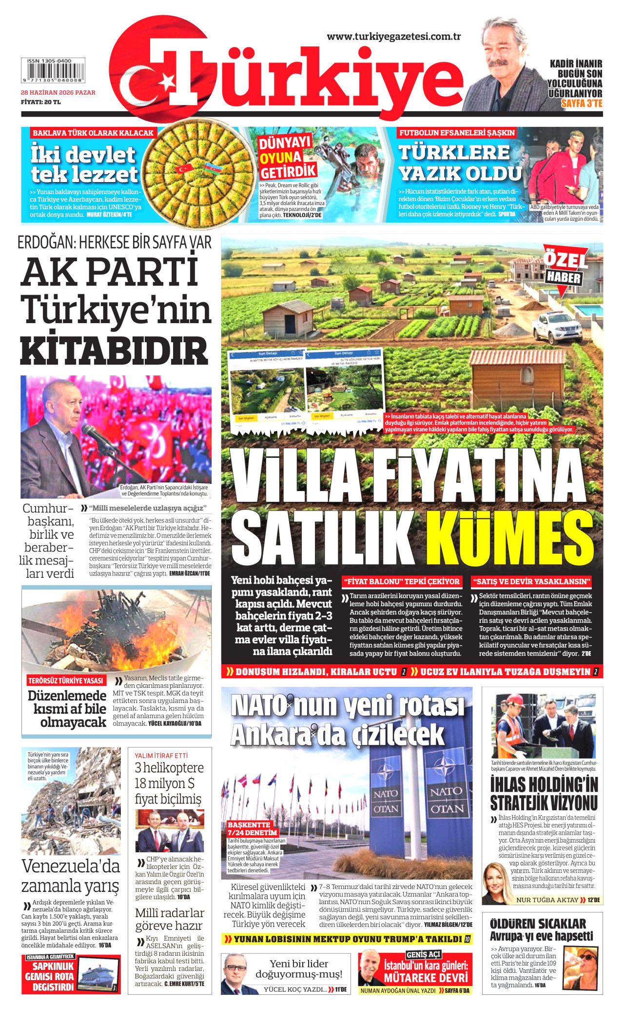 Türkiye Gazetesi Gazetesi Manşeti - 28.06.2026