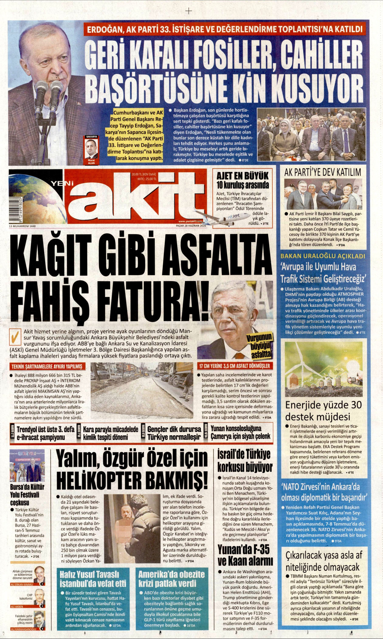 Yeni Akit Gazetesi Manşeti - 28.06.2026