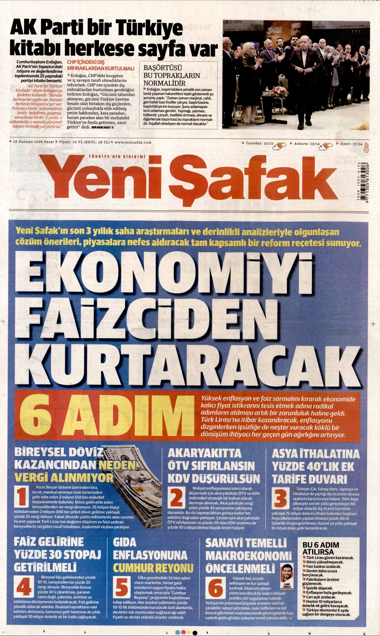 Yeni Şafak Gazetesi Manşeti - 28.06.2026