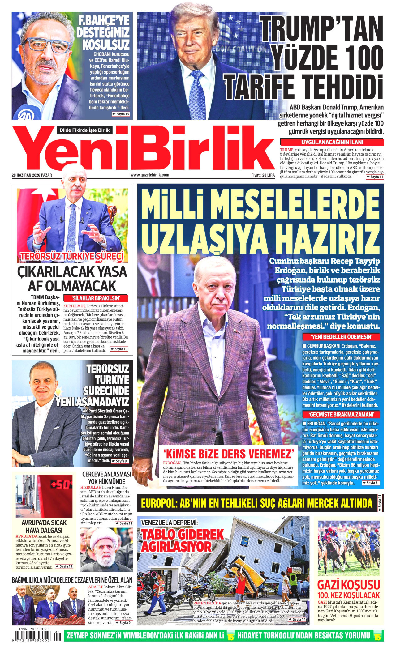 YeniBirlik Gazetesi Manşeti - 28.06.2026