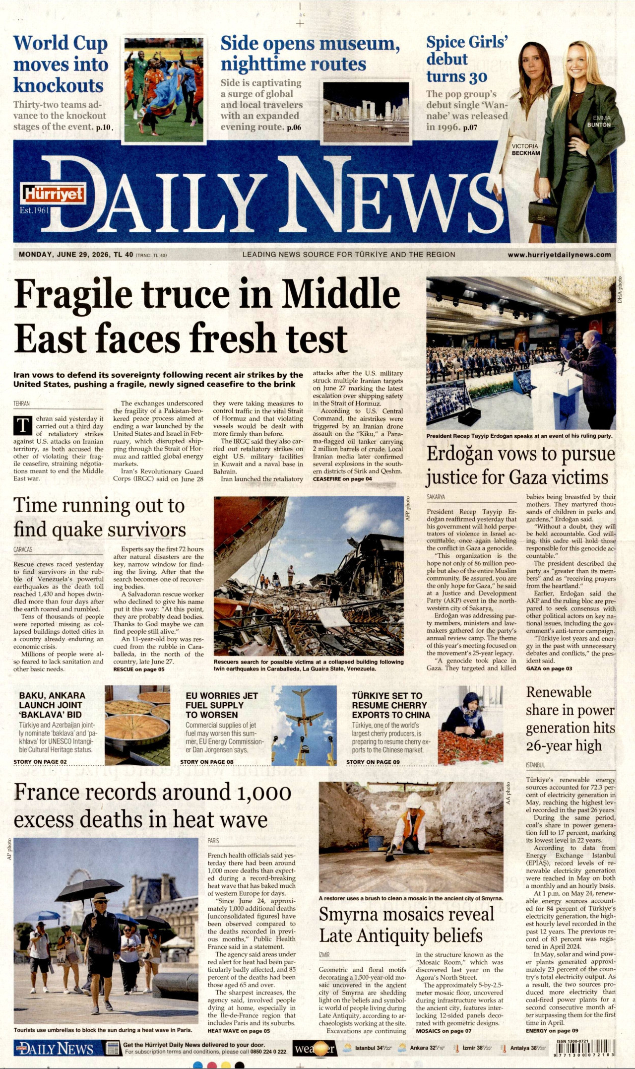 Hürriyet Daily News Gazetesi Manşeti - 29.06.2026