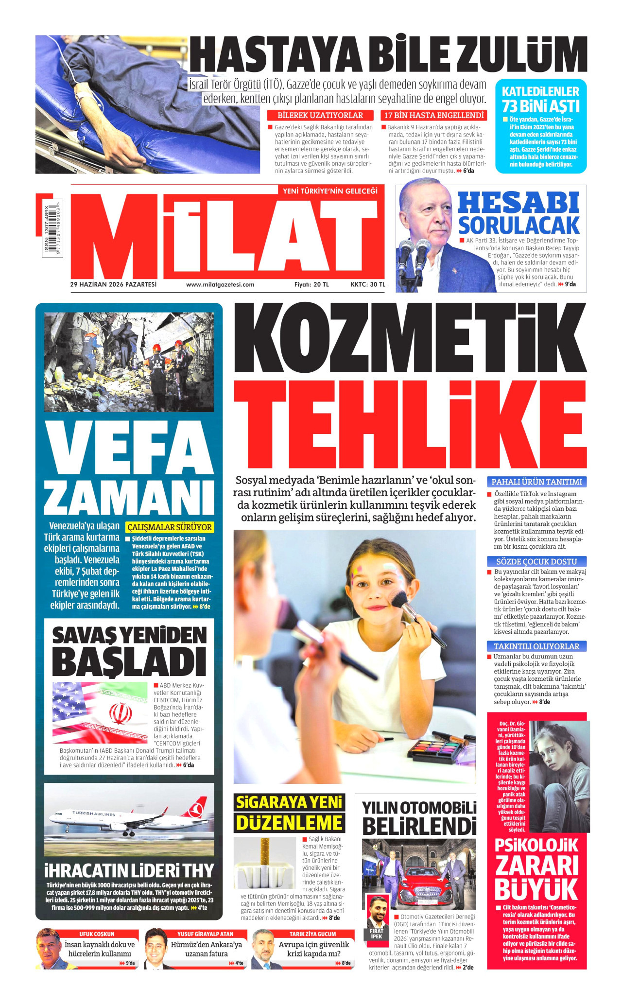 Milat Gazetesi Manşeti - 29.06.2026