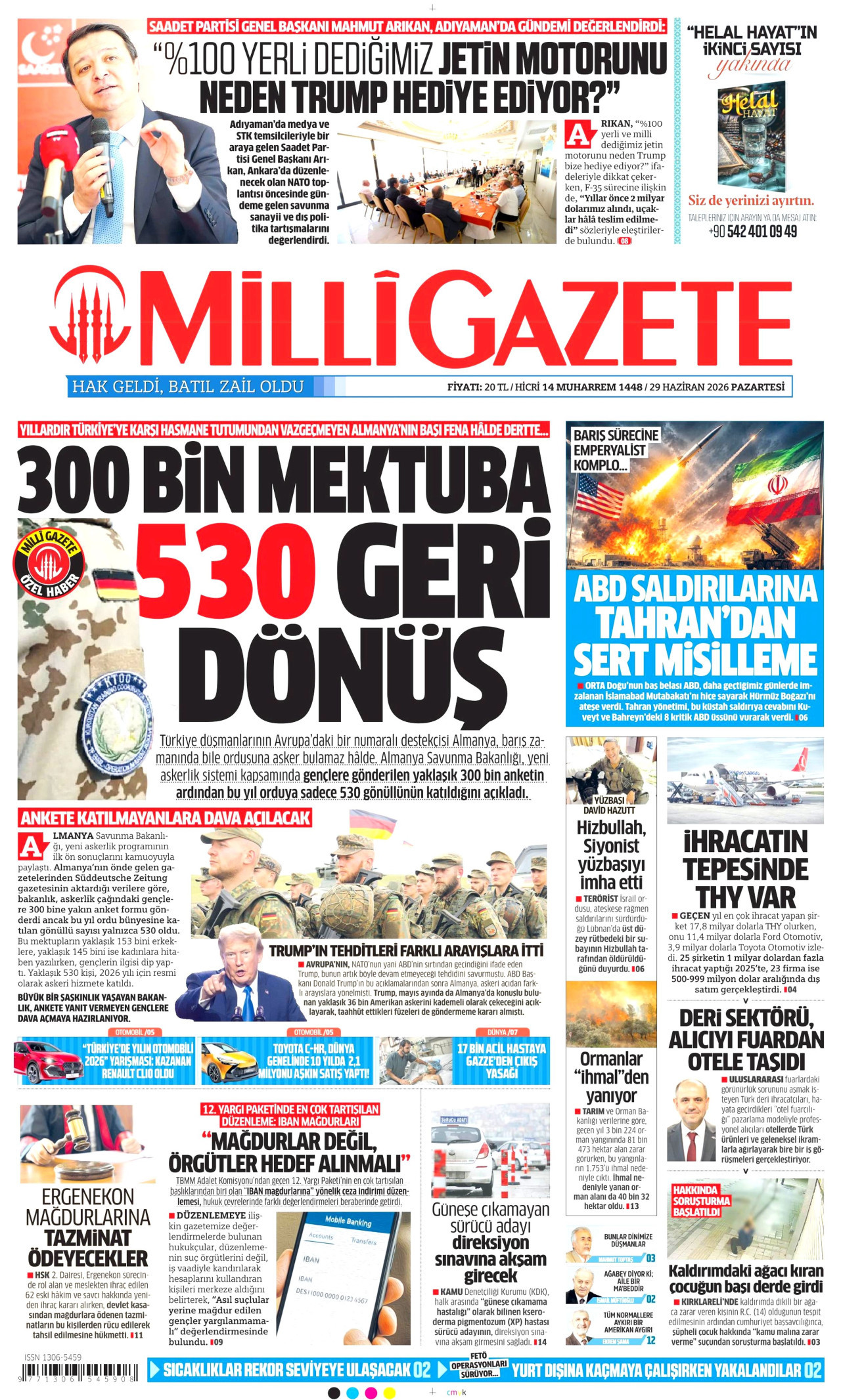 Milli Gazete Gazetesi Manşeti - 29.06.2026