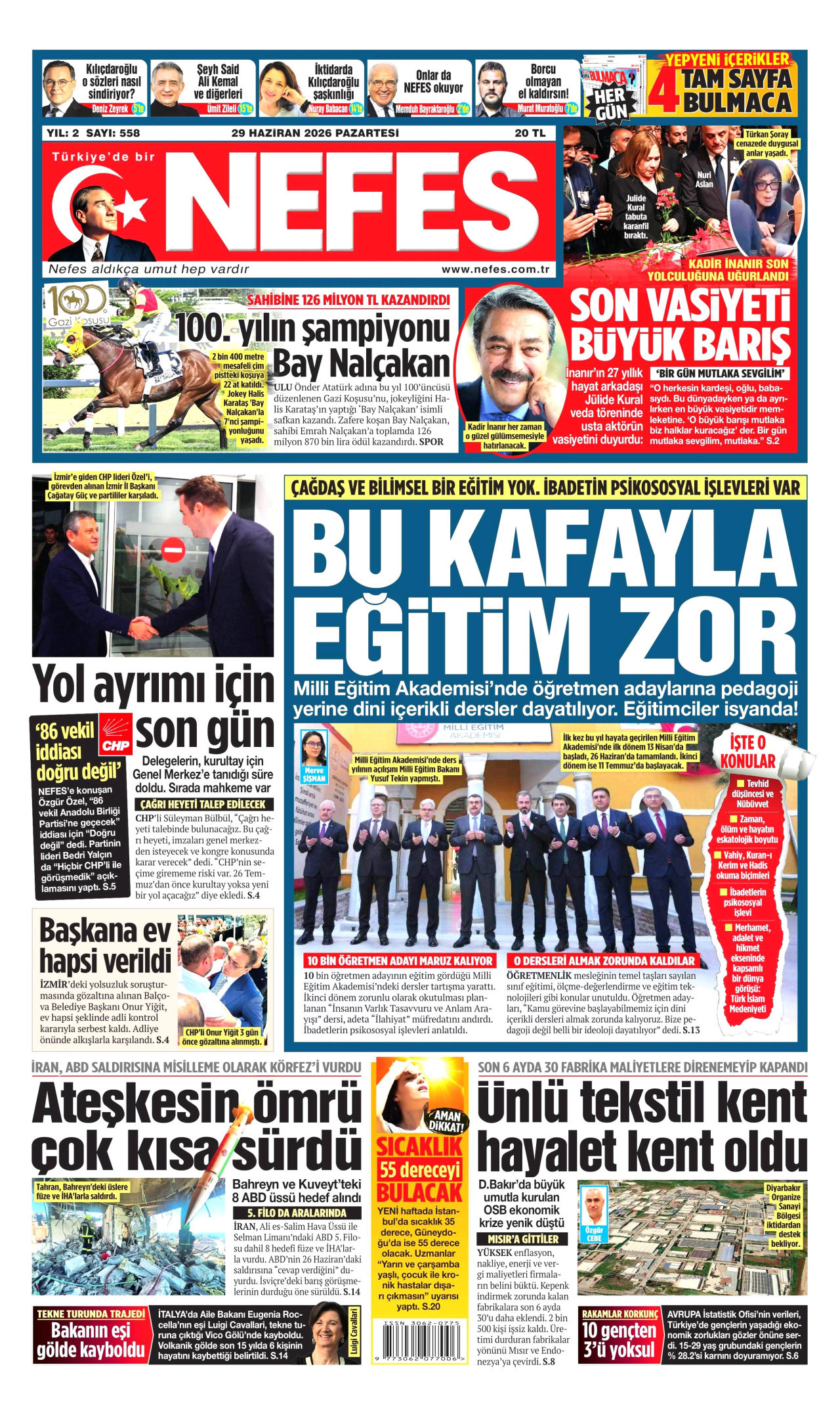 Nefes Gazetesi Manşeti - 29.06.2026