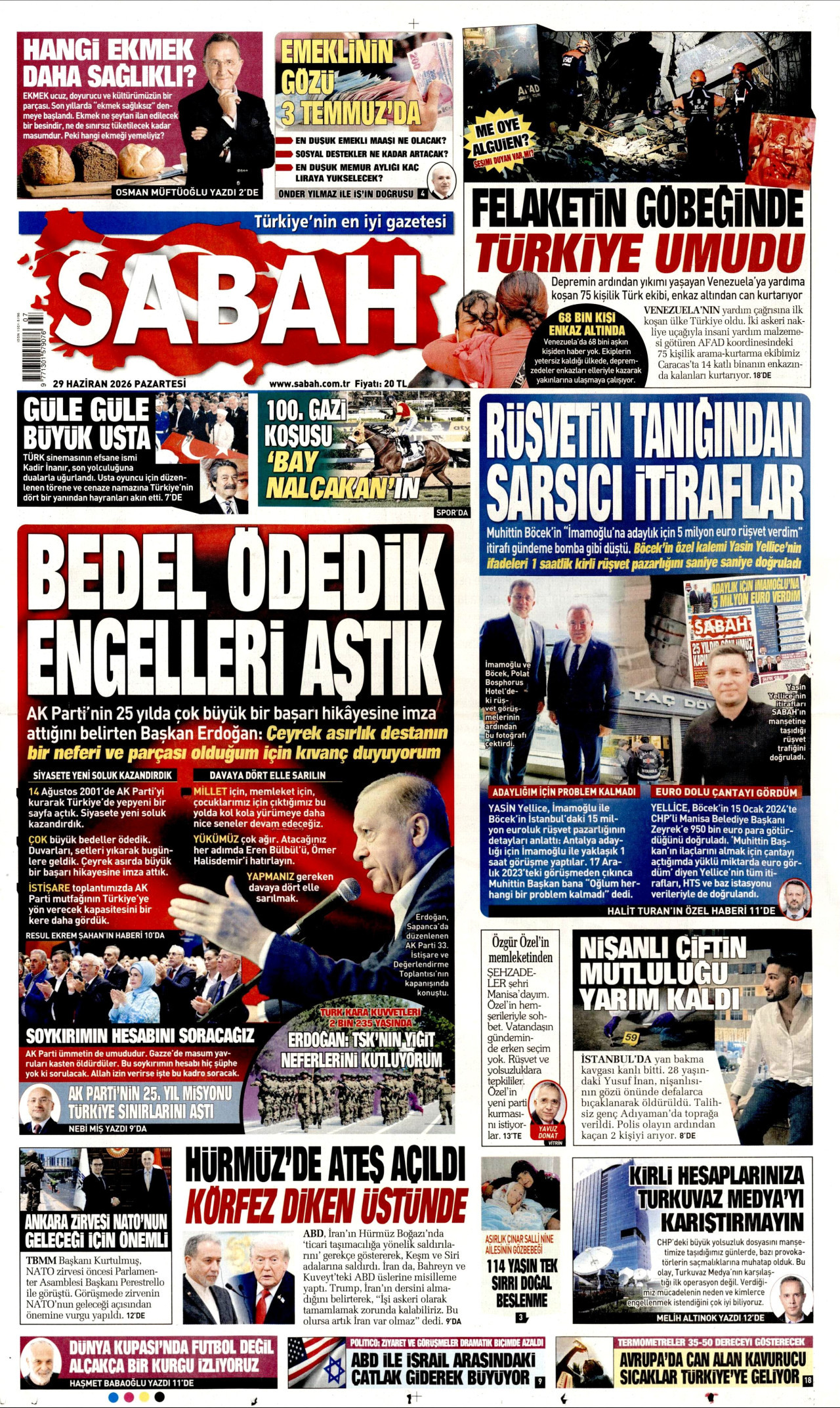 Sabah Gazetesi Manşeti - 29.06.2026