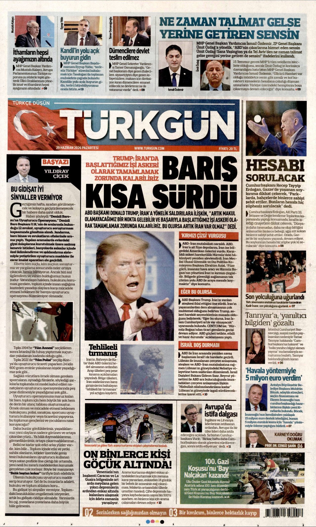 Türkgün Gazetesi Manşeti - 29.06.2026