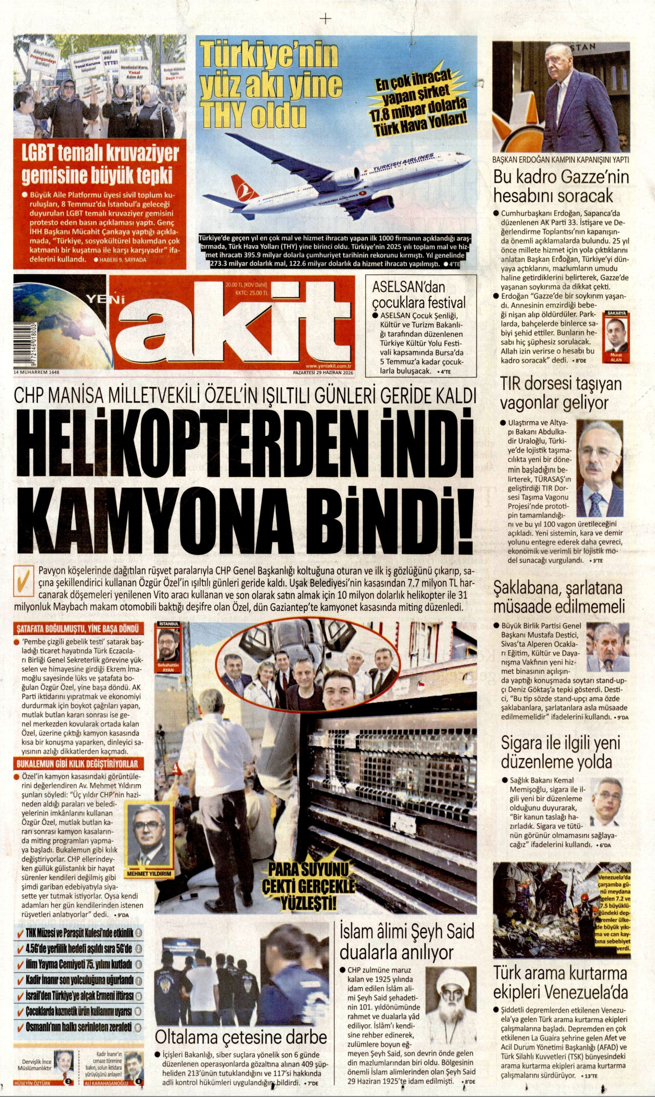 Yeni Akit Gazetesi Manşeti - 29.06.2026