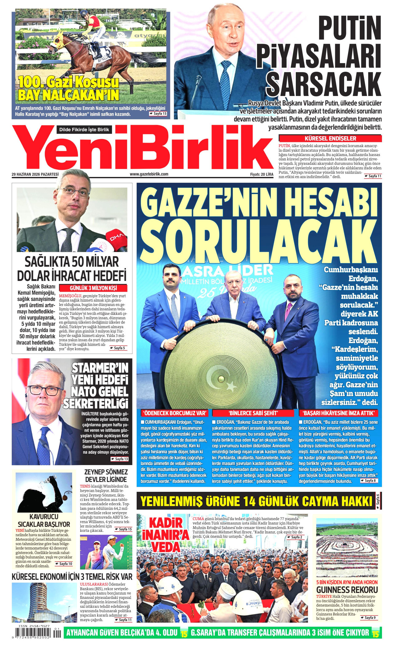 YeniBirlik Gazetesi Manşeti - 29.06.2026
