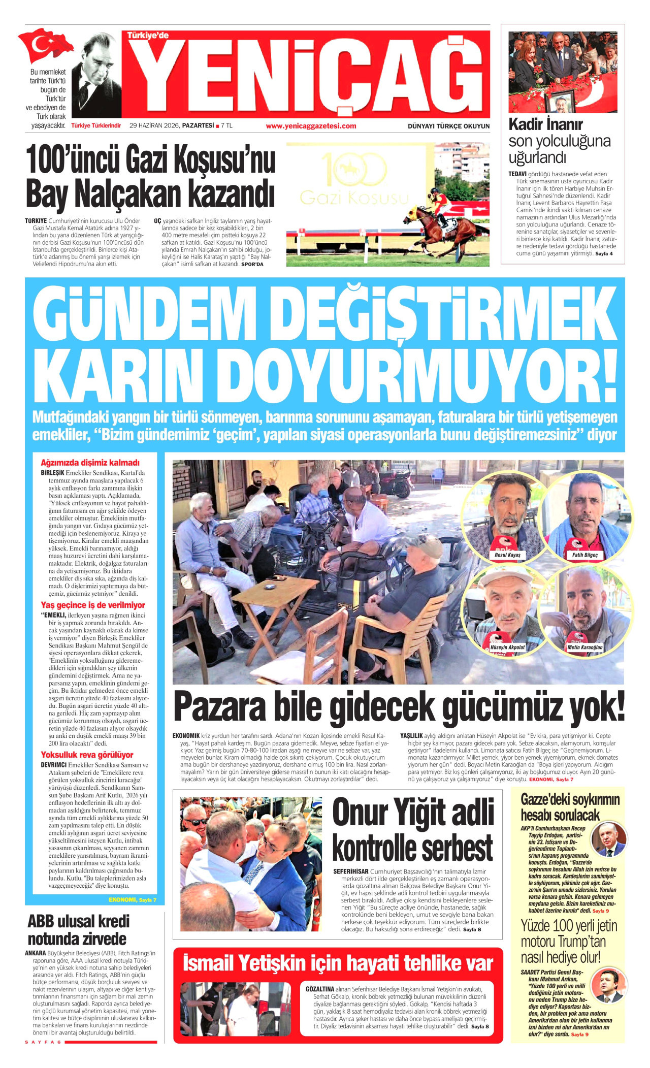 Yeniçağ Gazetesi Manşeti - 29.06.2026