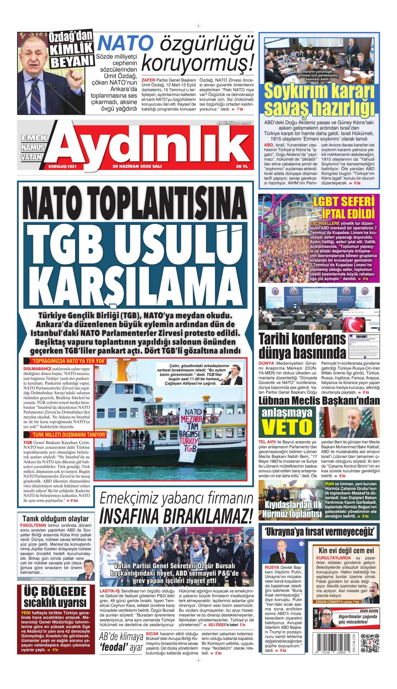 Aydınlık Gazetesi Manşet