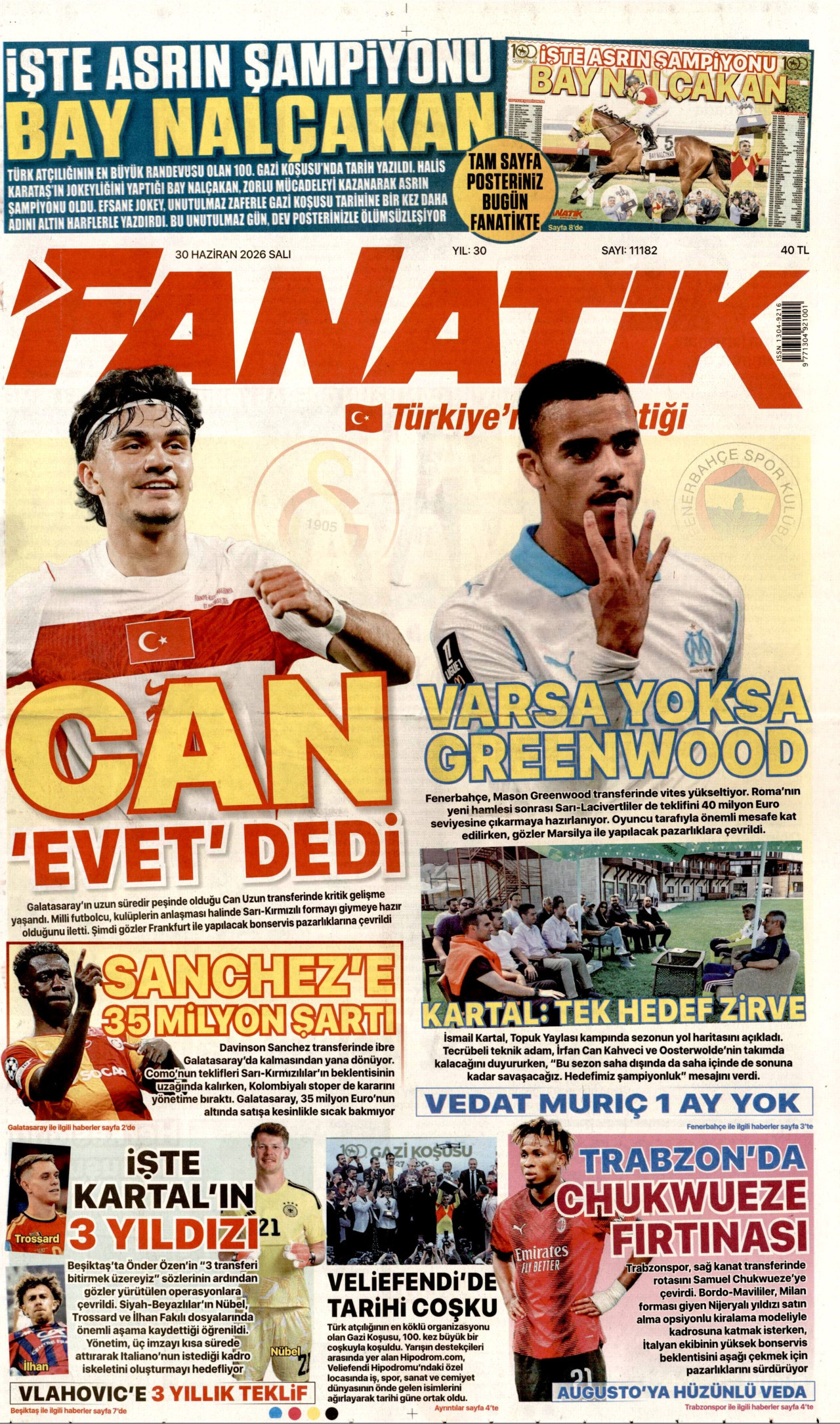 Fanatik Gazetesi Manşeti - 30.06.2026