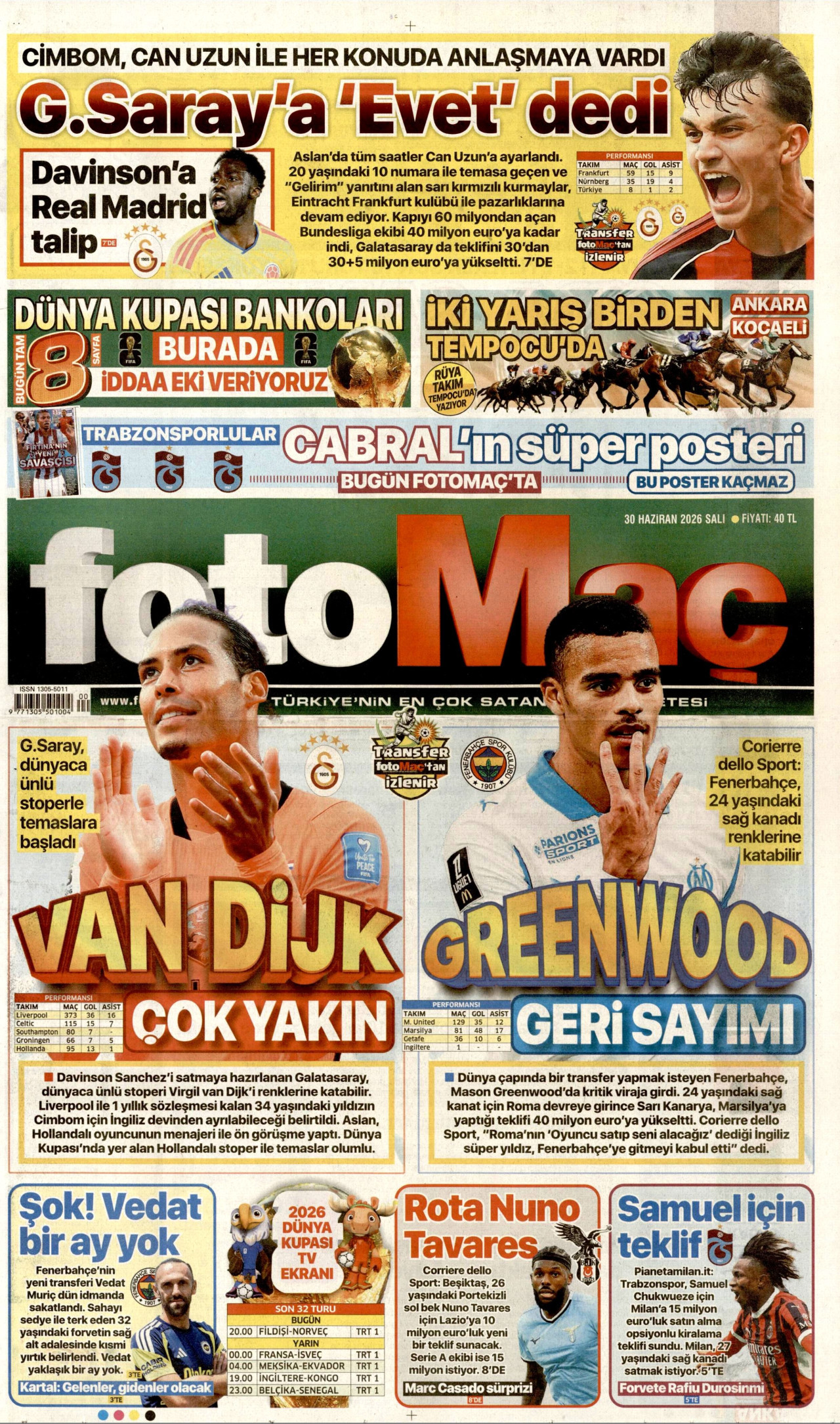 Fotomaç Gazetesi Manşeti - 30.06.2026