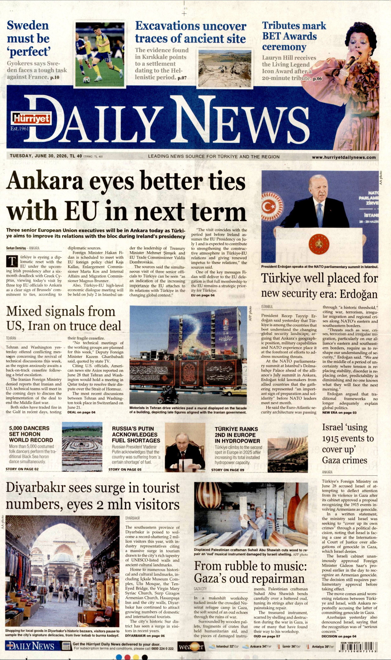 Hürriyet Daily News Gazetesi Manşeti - 30.06.2026