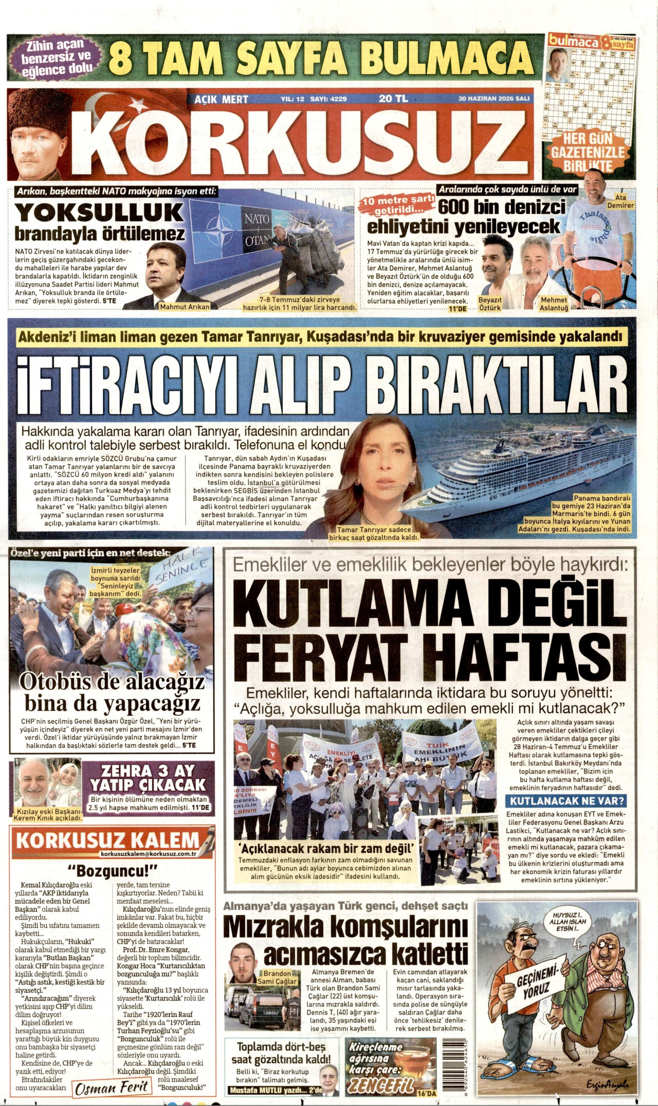 Korkusuz Gazetesi Manşeti - 13 Temmuz 2026 Birinci Sayfa