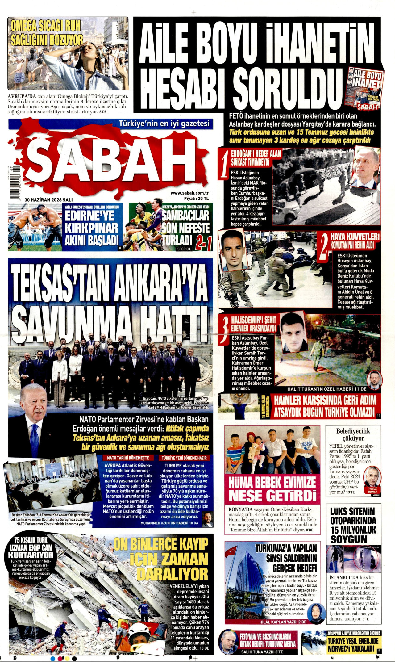 Sabah Gazetesi Manşeti - 30.06.2026