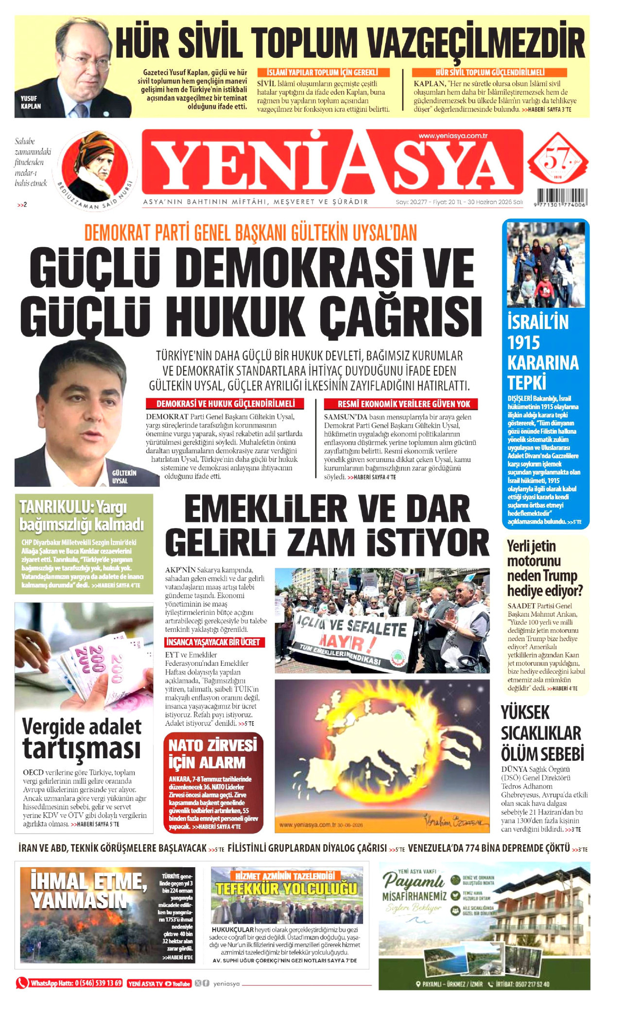 Yeni Asya Gazetesi Manşeti - 30.06.2026