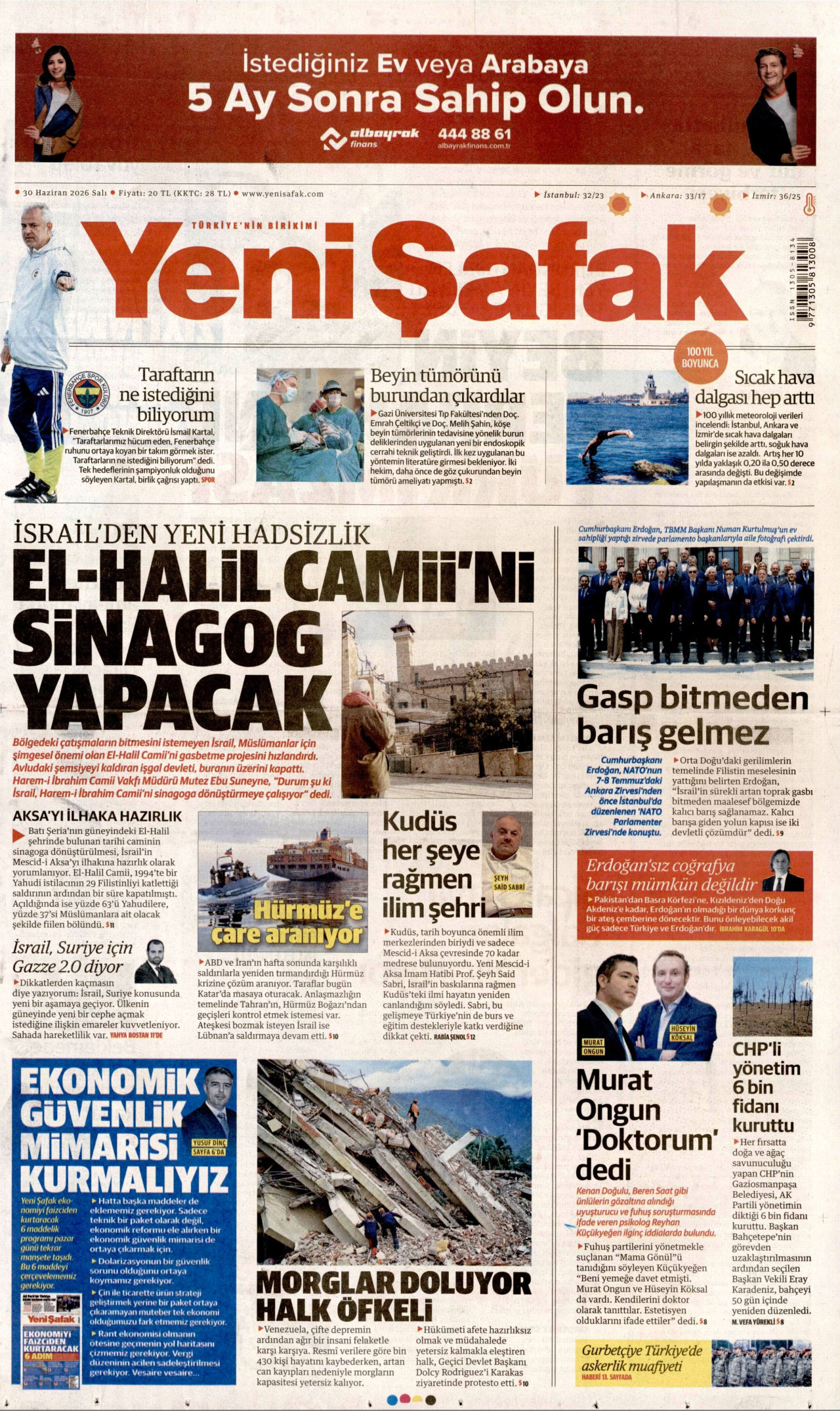 Yeni Şafak Gazetesi Manşeti - 30.06.2026
