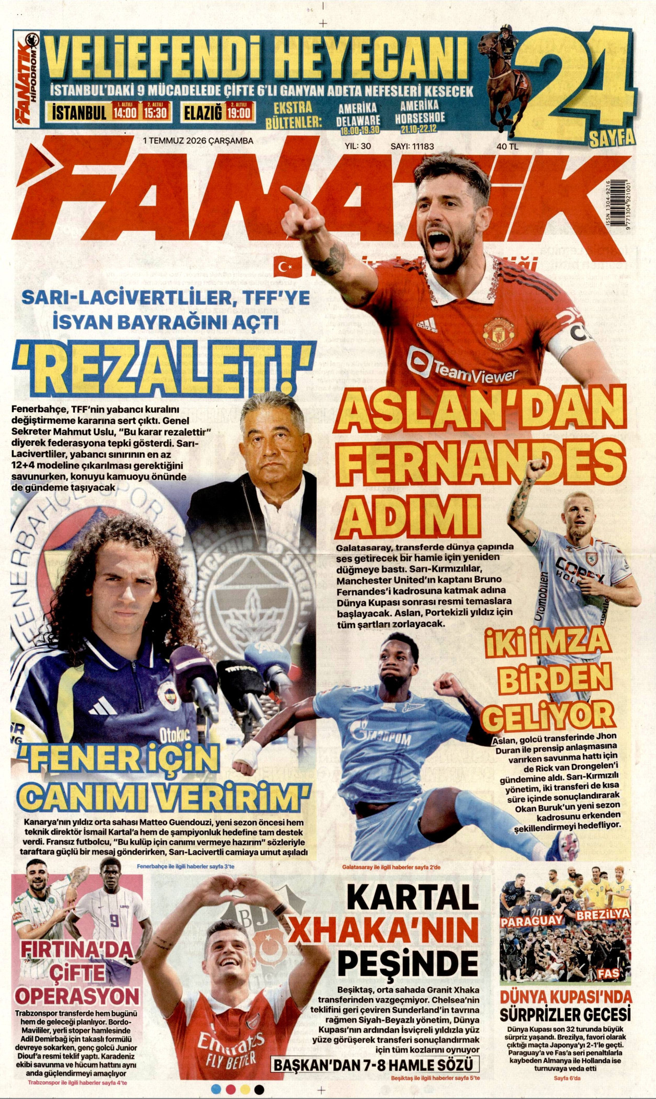 Fanatik Gazetesi Manşeti - 01.07.2026