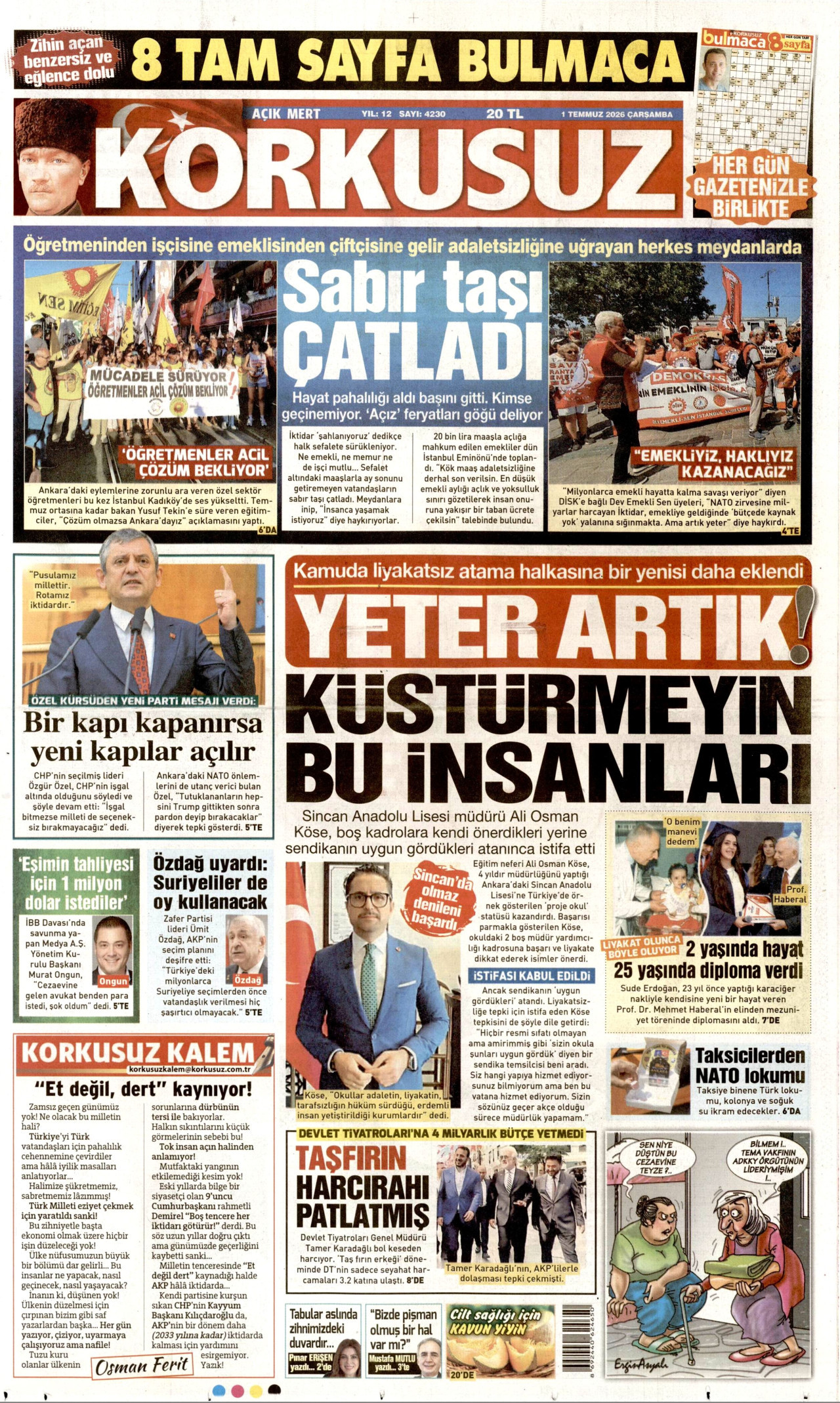 Korkusuz Gazetesi Manşeti - 01.07.2026
