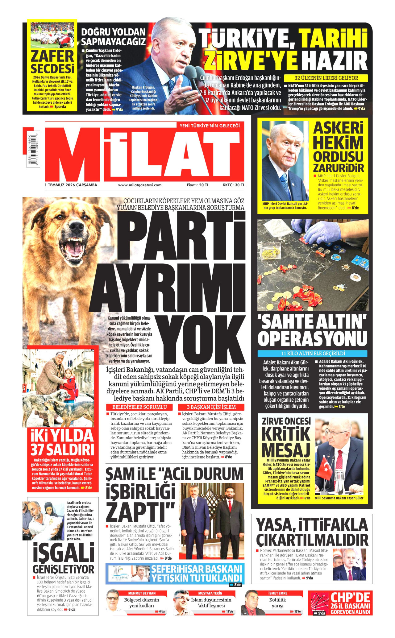 Milat Gazetesi Manşeti - 01.07.2026