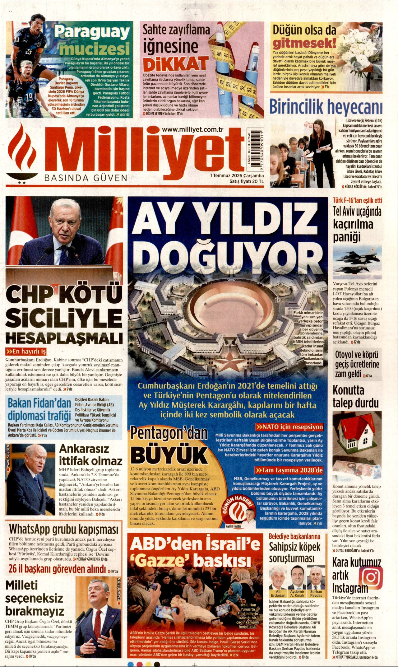Milliyet Gazetesi Manşeti - 01.07.2026