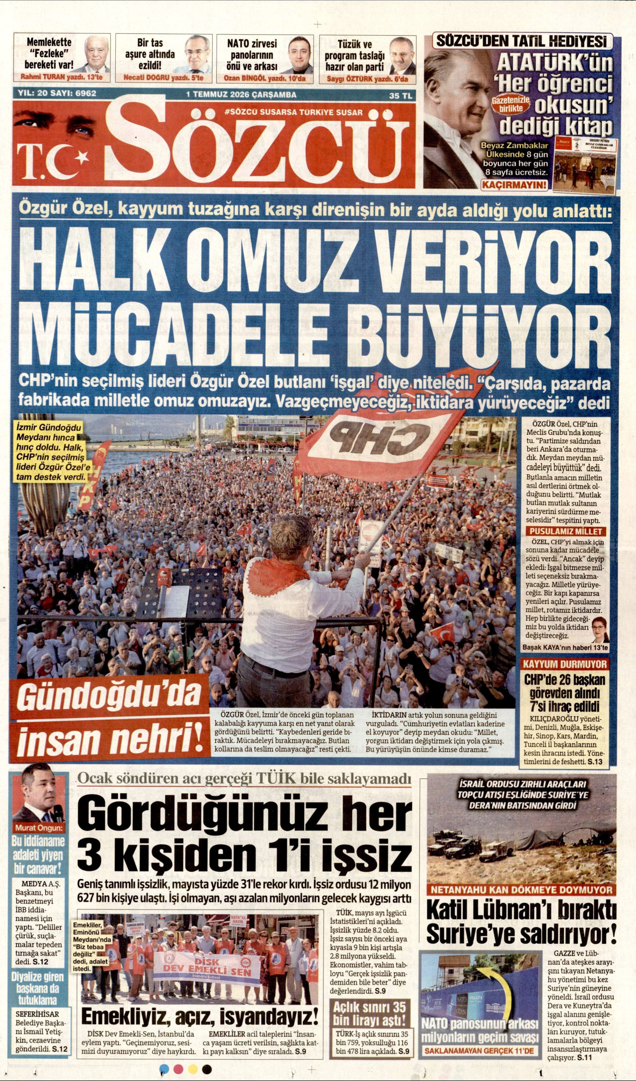 Sözcü Gazetesi Manşeti - 01.07.2026