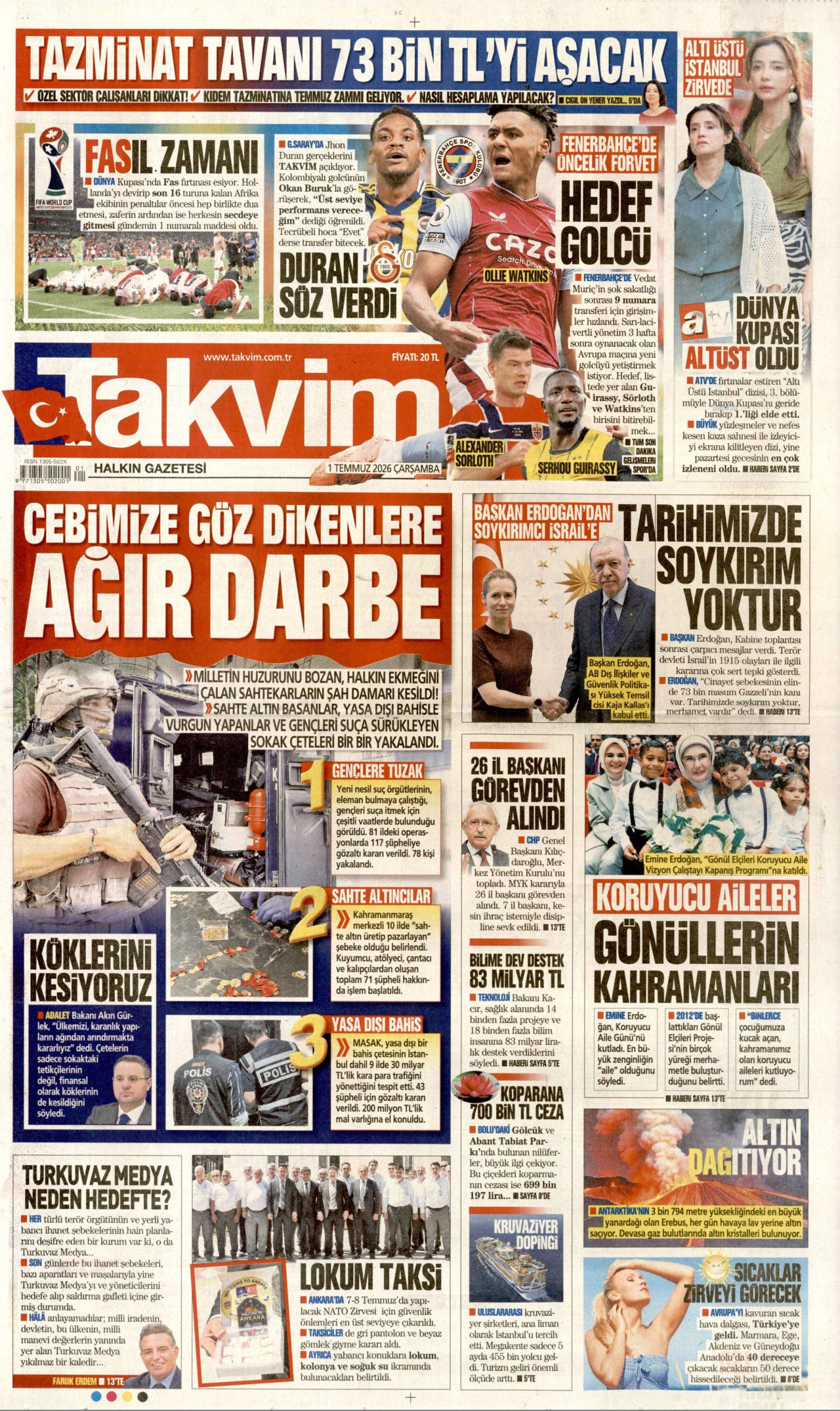Takvim Gazetesi Manşeti - 01.07.2026