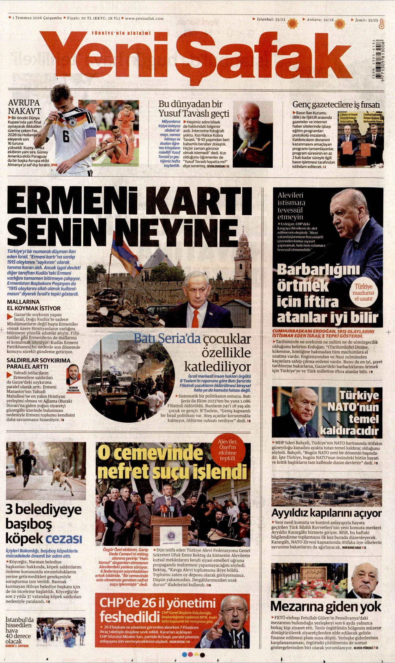 Yeni Şafak Gazetesi Manşeti - 01.07.2026