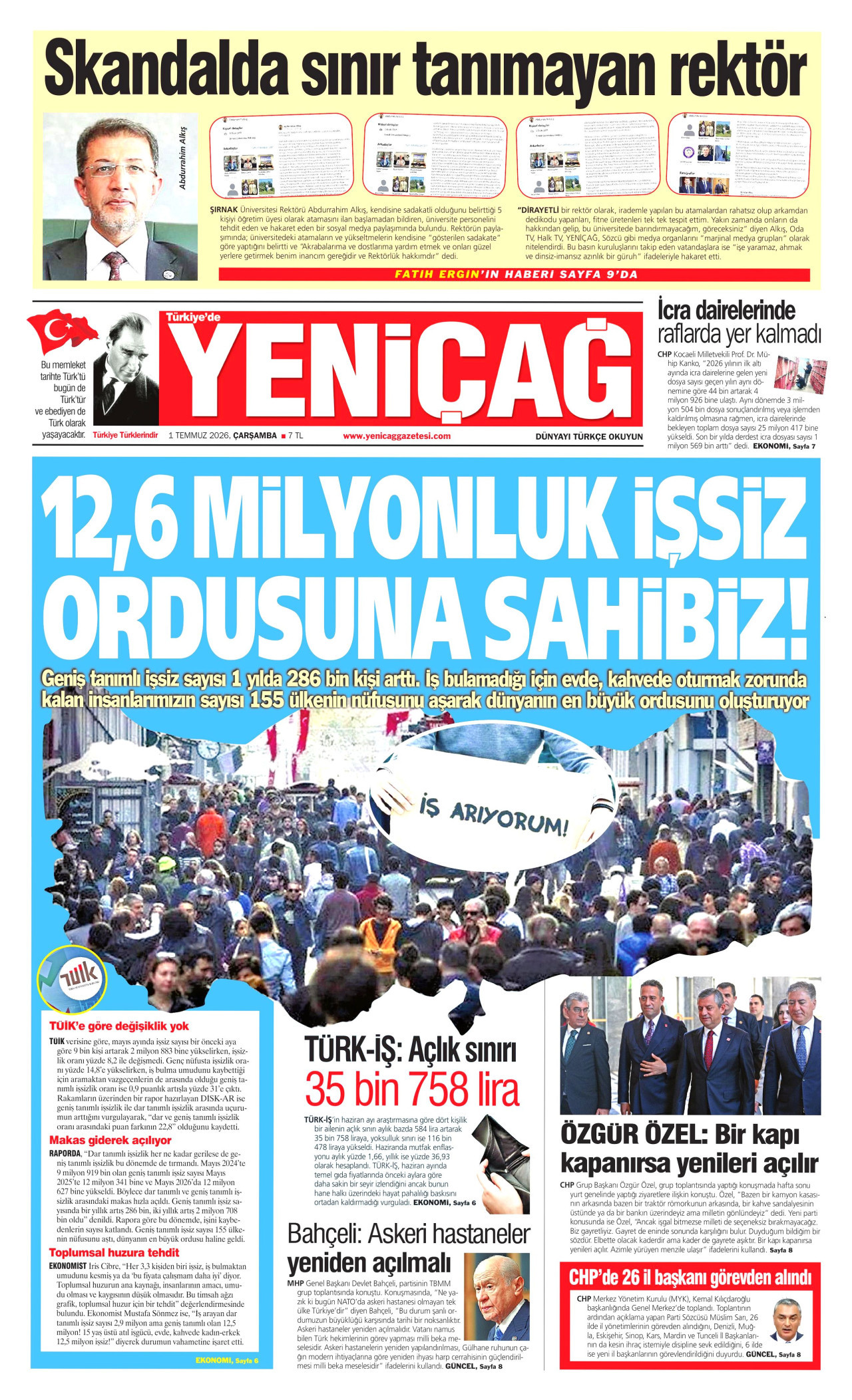 Yeniçağ Gazetesi Manşeti - 01.07.2026