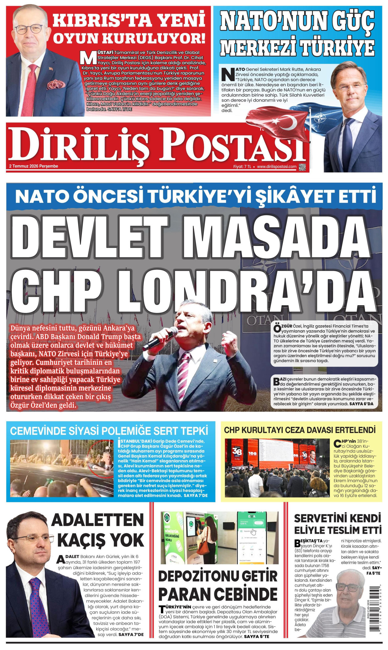 Diriliş Postası Gazetesi Manşeti - 02.07.2026