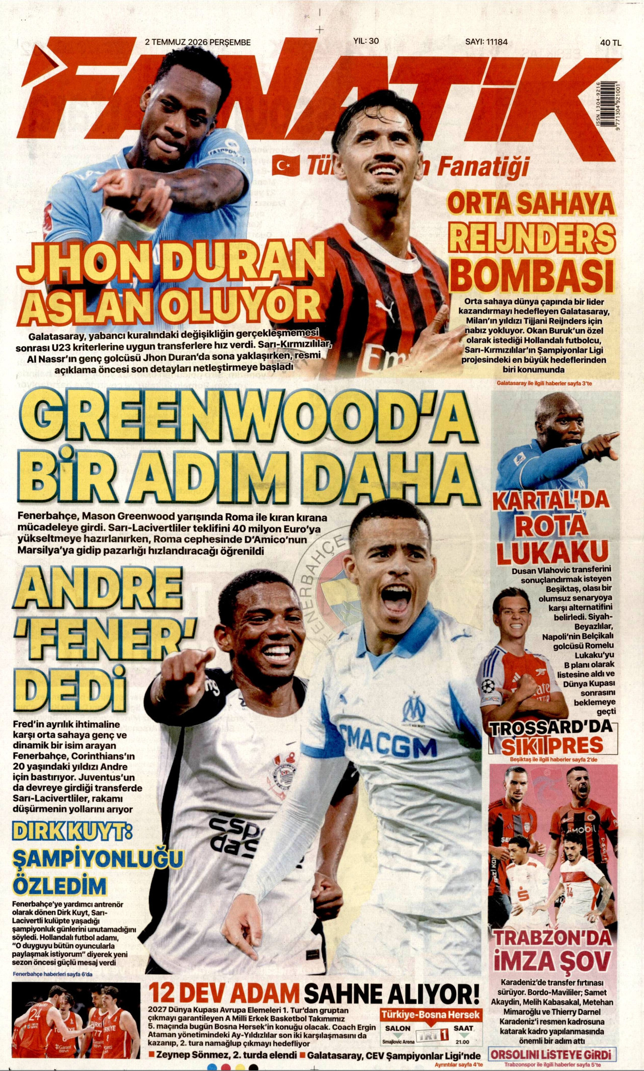 Fanatik Gazetesi Manşeti - 02.07.2026