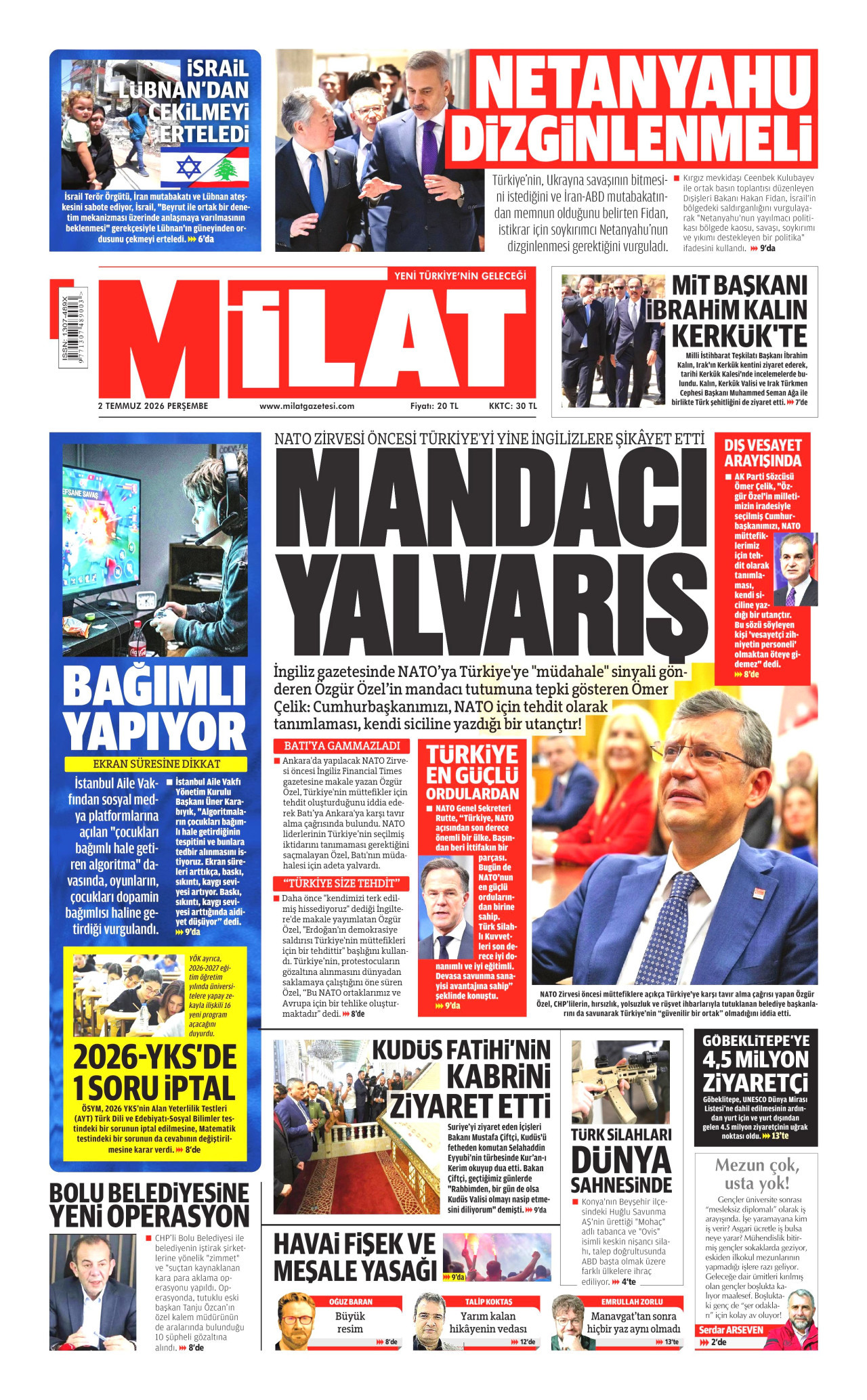 Milat Gazetesi Manşeti - 02.07.2026