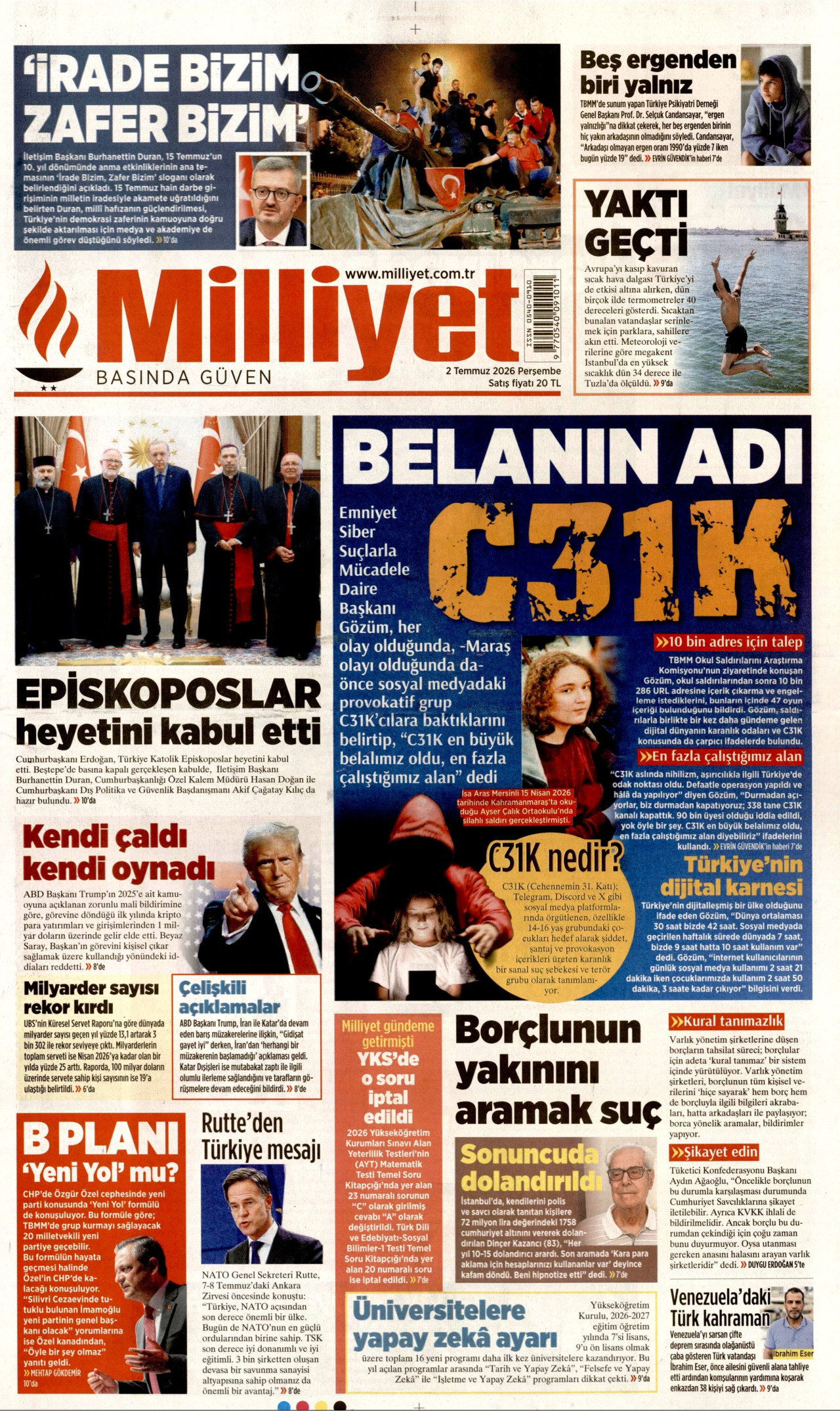Milliyet Gazetesi Manşeti - 02.07.2026