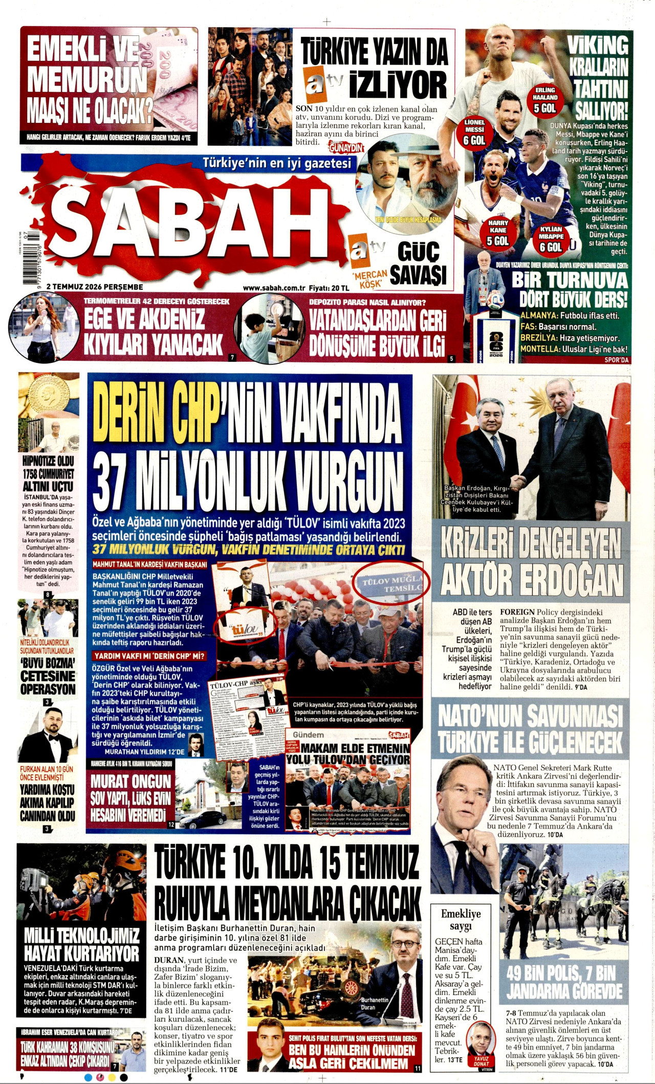 Sabah Gazetesi Manşeti - 02.07.2026