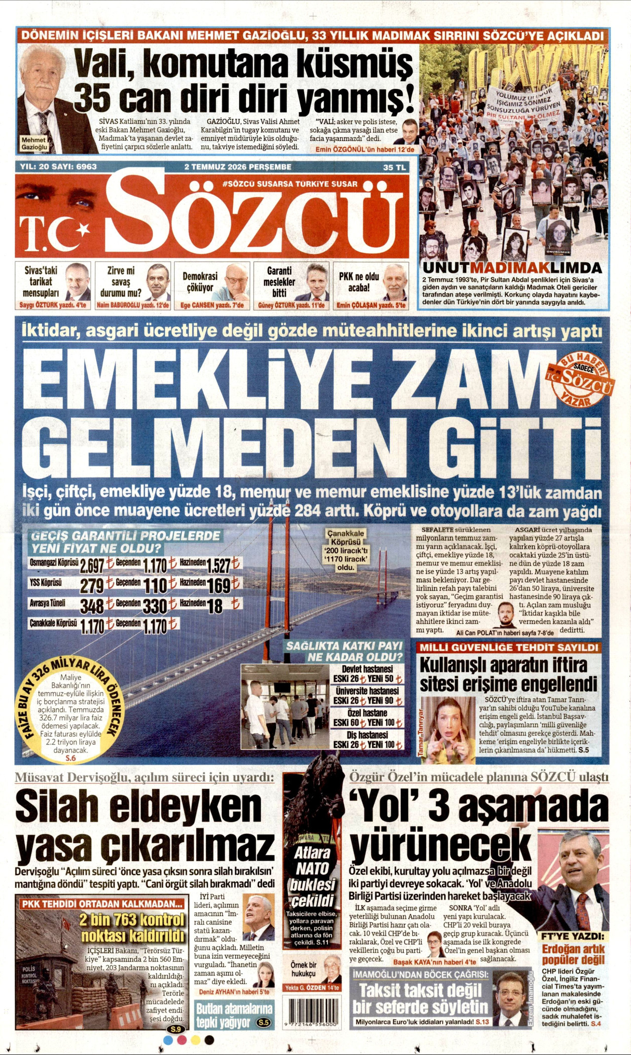 Sözcü Gazetesi Manşeti - 02.07.2026