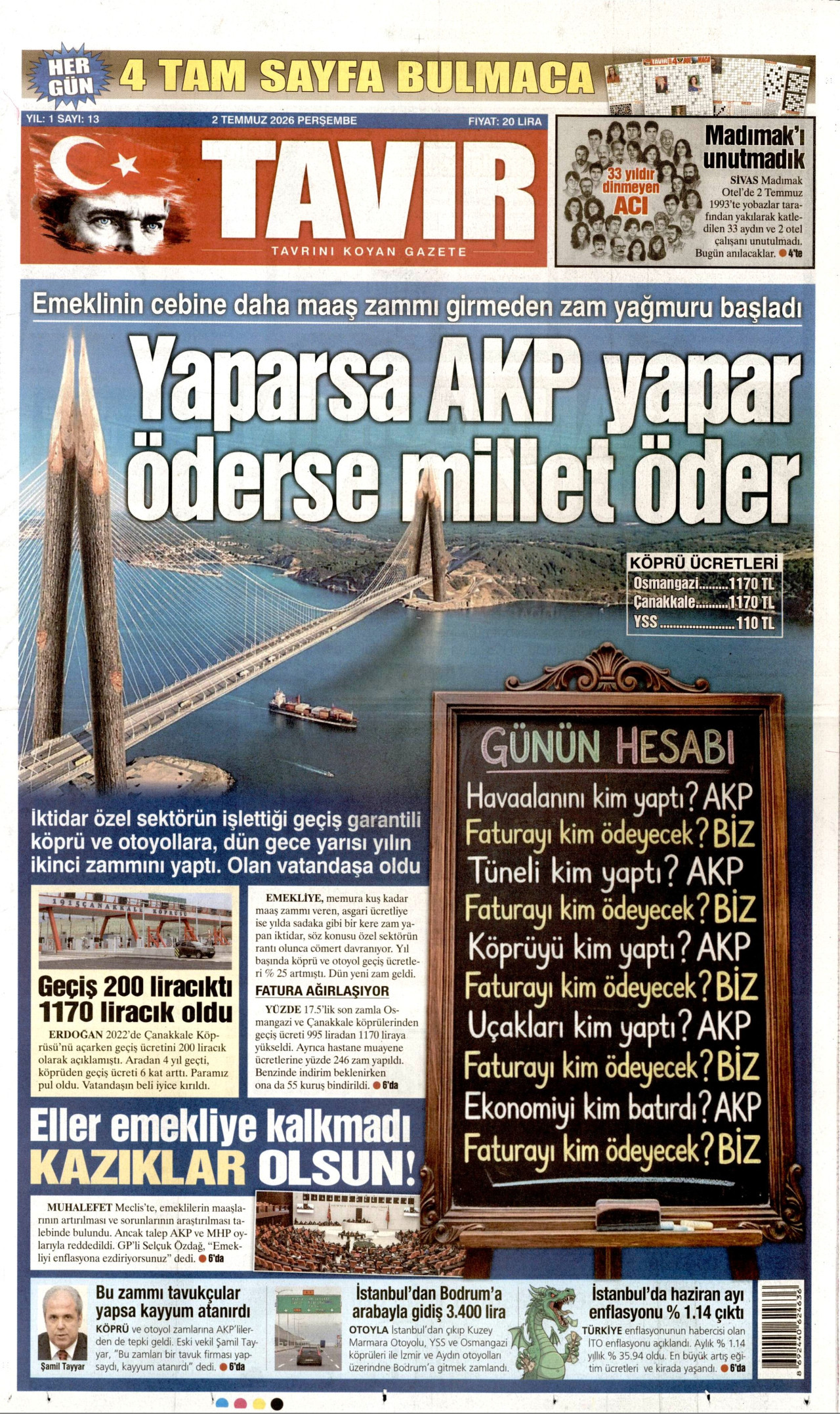 Tavır Gazetesi Gazetesi Manşeti - 02.07.2026